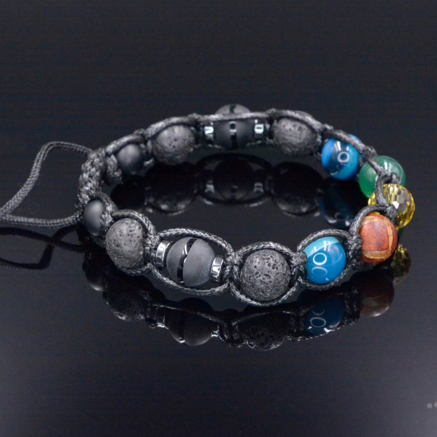 Men's Agate Crystal Bracelet - Black Lava Stone Onyx Braided Bracelet - Adjustable Macrame Bracelet - Gift for Men - Dzi Agate Bracelet  - Shamballa Bracelet - Birthstone Bracelet - Gemstone Bracelet Men - Chakra Bracelet - Macrame Bracelet - Healing Bracelet - Valinde
