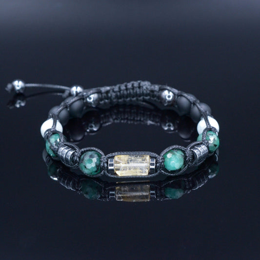 Men's Genuine Emerald Bracelet - Citrine Bead Bracelet - Gift for Men - Adjustable Crystal Bracelet - Black Onyx & Jade Bracelet for Men