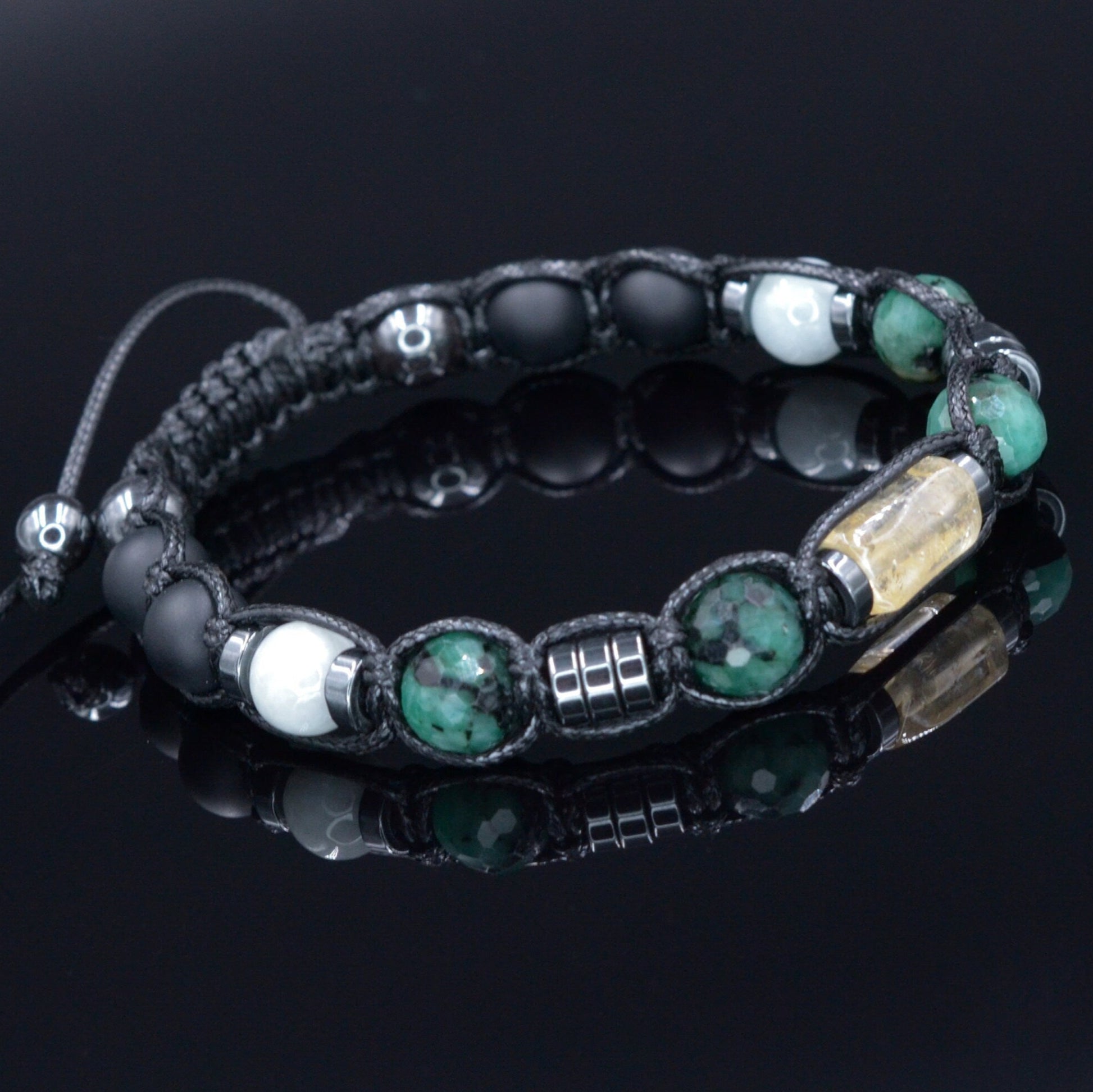 Men's Genuine Emerald Bracelet - Citrine Bead Bracelet - Gift for Men - Adjustable Crystal Bracelet - Black Onyx & Jade - Bracelet for Men - Healing Bracelet  - Birthstone Bracelet -Gemstone Bracelet Men