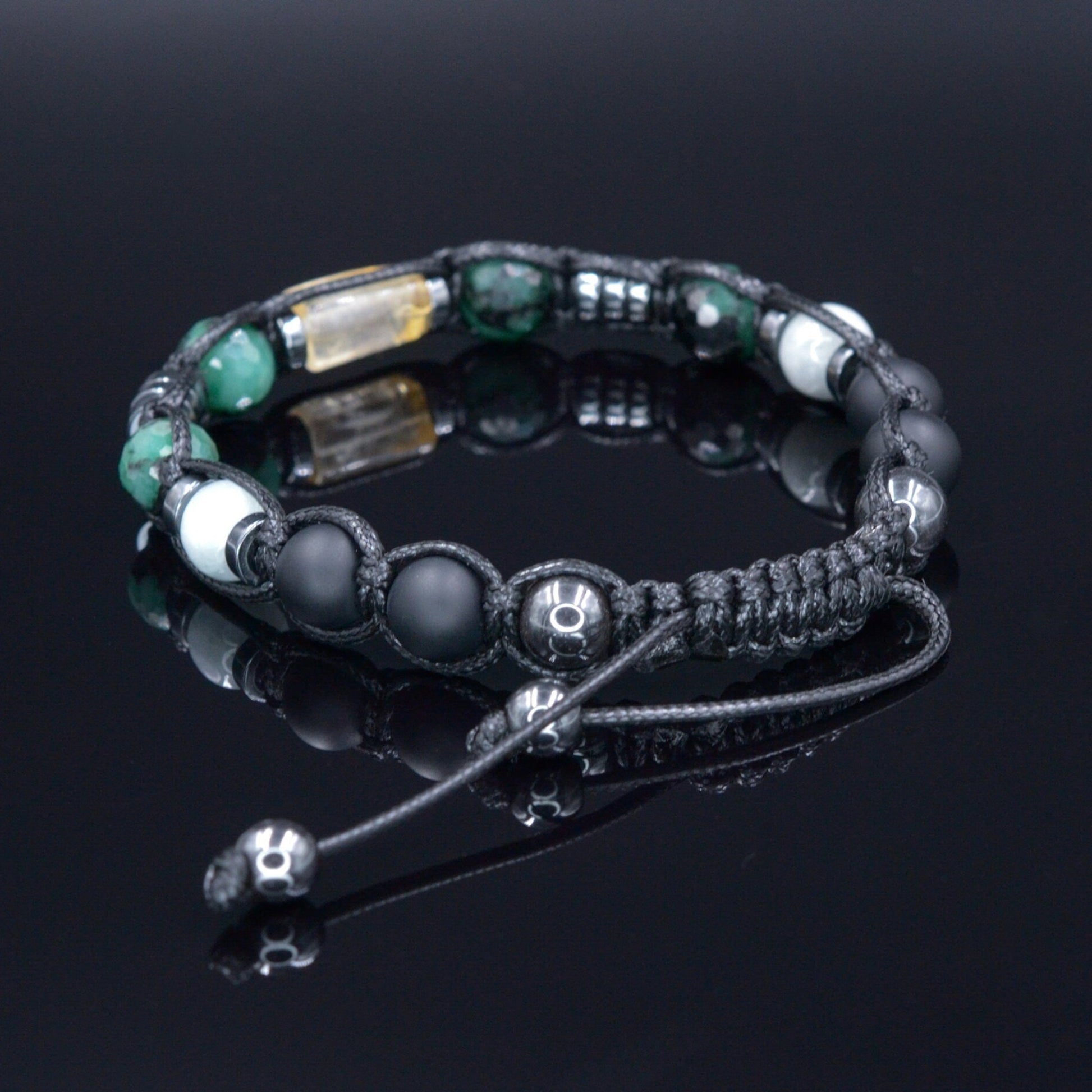 Men's Genuine Emerald Bracelet - Citrine Bead Bracelet - Gift for Men - Adjustable Crystal Bracelet - Black Onyx & Jade - Bracelet for Men - Healing Bracelet  - Birthstone Bracelet -Gemstone Bracelet Men