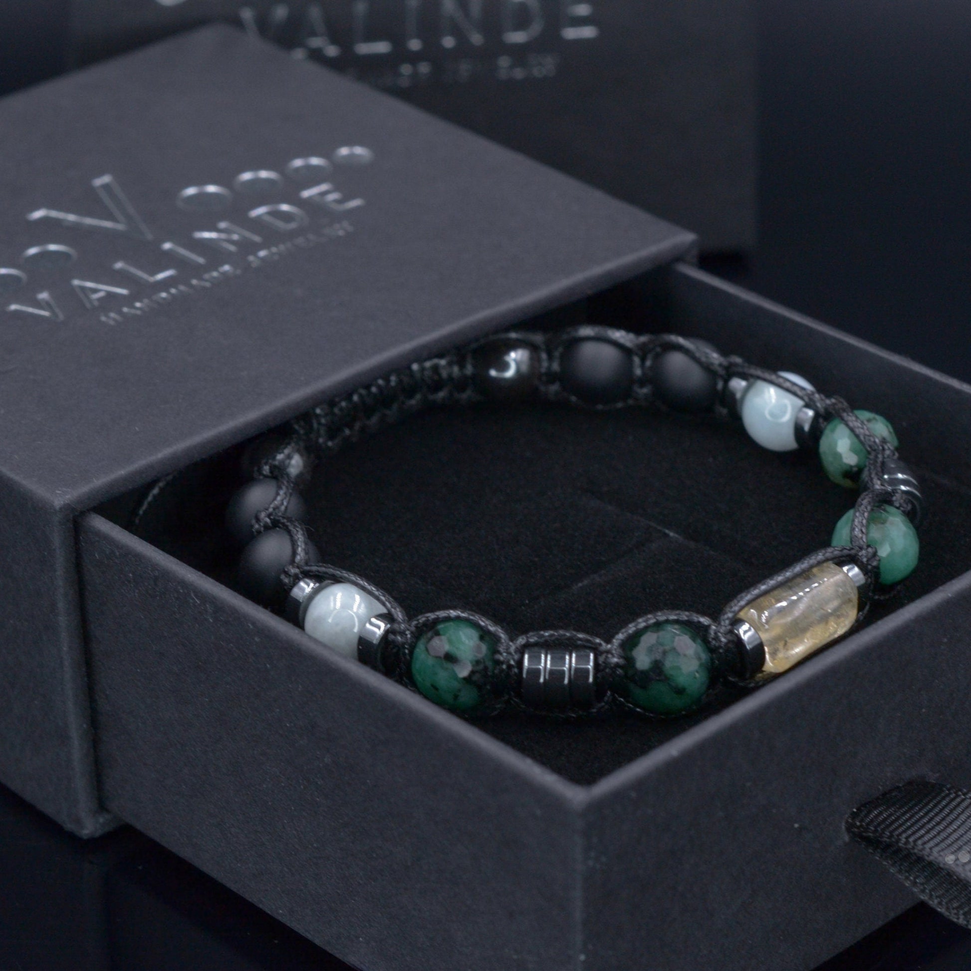 Men's Genuine Emerald Bracelet - Citrine Bead Bracelet - Gift for Men - Adjustable Crystal Bracelet - Black Onyx & Jade - Bracelet for Men - Healing Bracelet  - Birthstone Bracelet -Gemstone Bracelet Men
