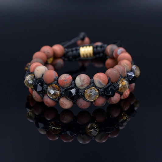 Red Jasper Citrine Agate Bracelet, Men's Triple Row Braided Bracelet, Father's Day Gift, Macrame Adjustable Beaded Bracelet, 3 Row Bracelet -  Shamballa Bracelet  -  Birthstone Bracelet - Gemstone Bracelet Men - Chakra Bracelet - Macrame Bracelet - Healing Bracelet - Valinde
