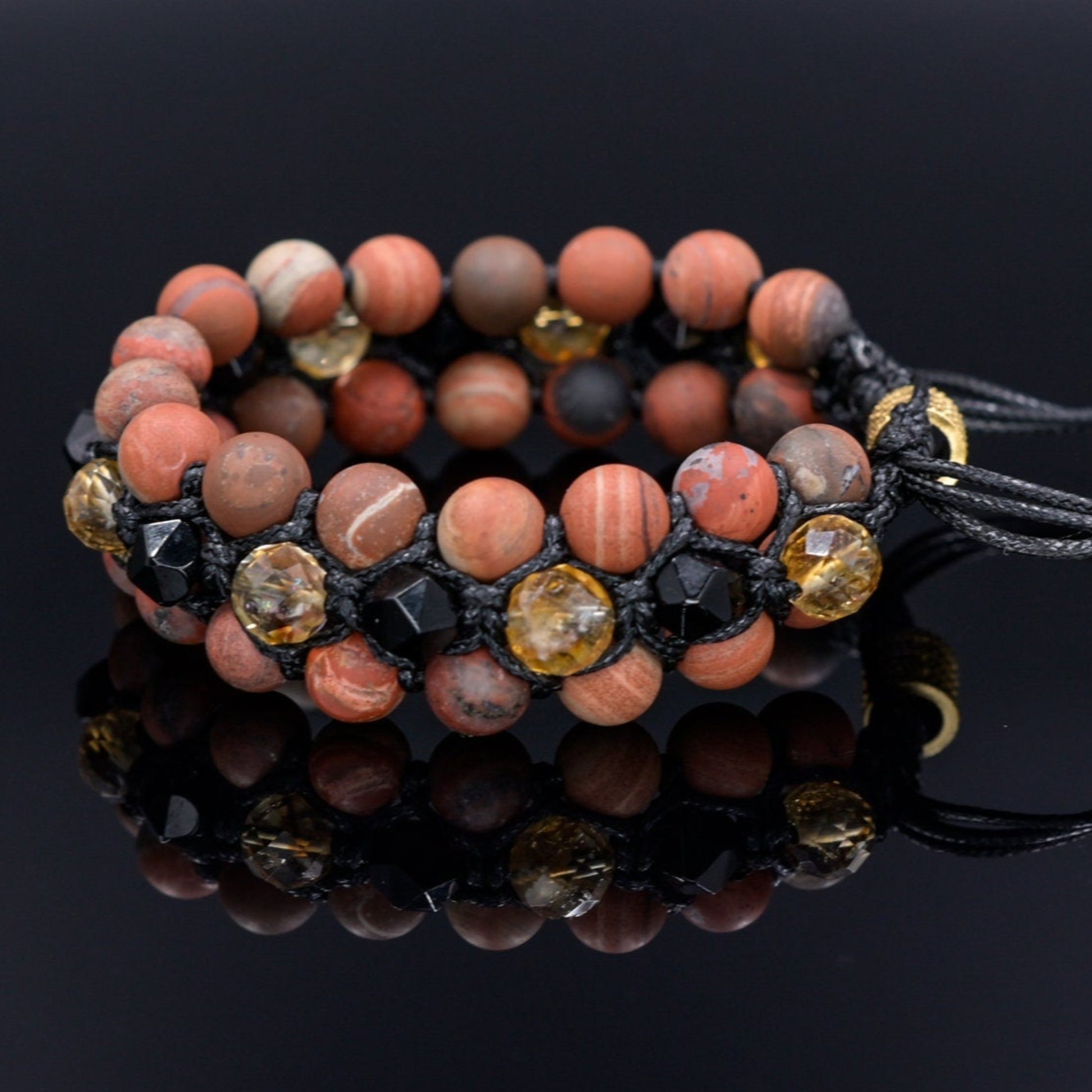 Red Jasper Citrine Agate Bracelet, Men's Triple Row Braided Bracelet, Father's Day Gift, Macrame Adjustable Beaded Bracelet, 3 Row Bracelet -  Shamballa Bracelet  -  Birthstone Bracelet - Gemstone Bracelet Men - Chakra Bracelet - Macrame Bracelet - Healing Bracelet - Valinde
