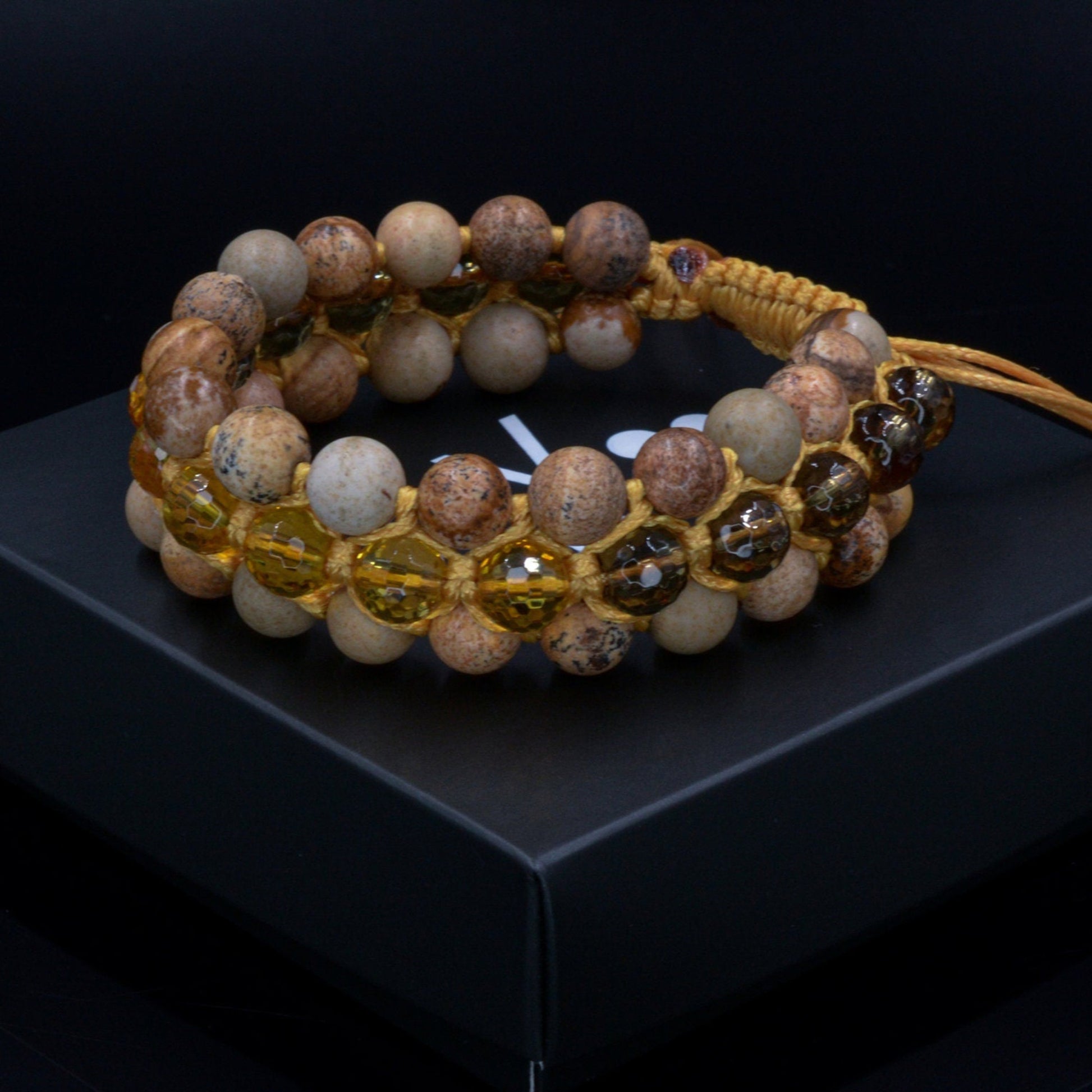 3 Row Beaded Bracelet - Jasper Quartz Citrine - Handmade Jewelry - Birthstone Bracelet -  Shamballa Bracelet  -  Birthstone Bracelet - Gemstone Bracelet Men - Chakra Bracelet - Macrame Bracelet - Healing Bracelet - Valinde
