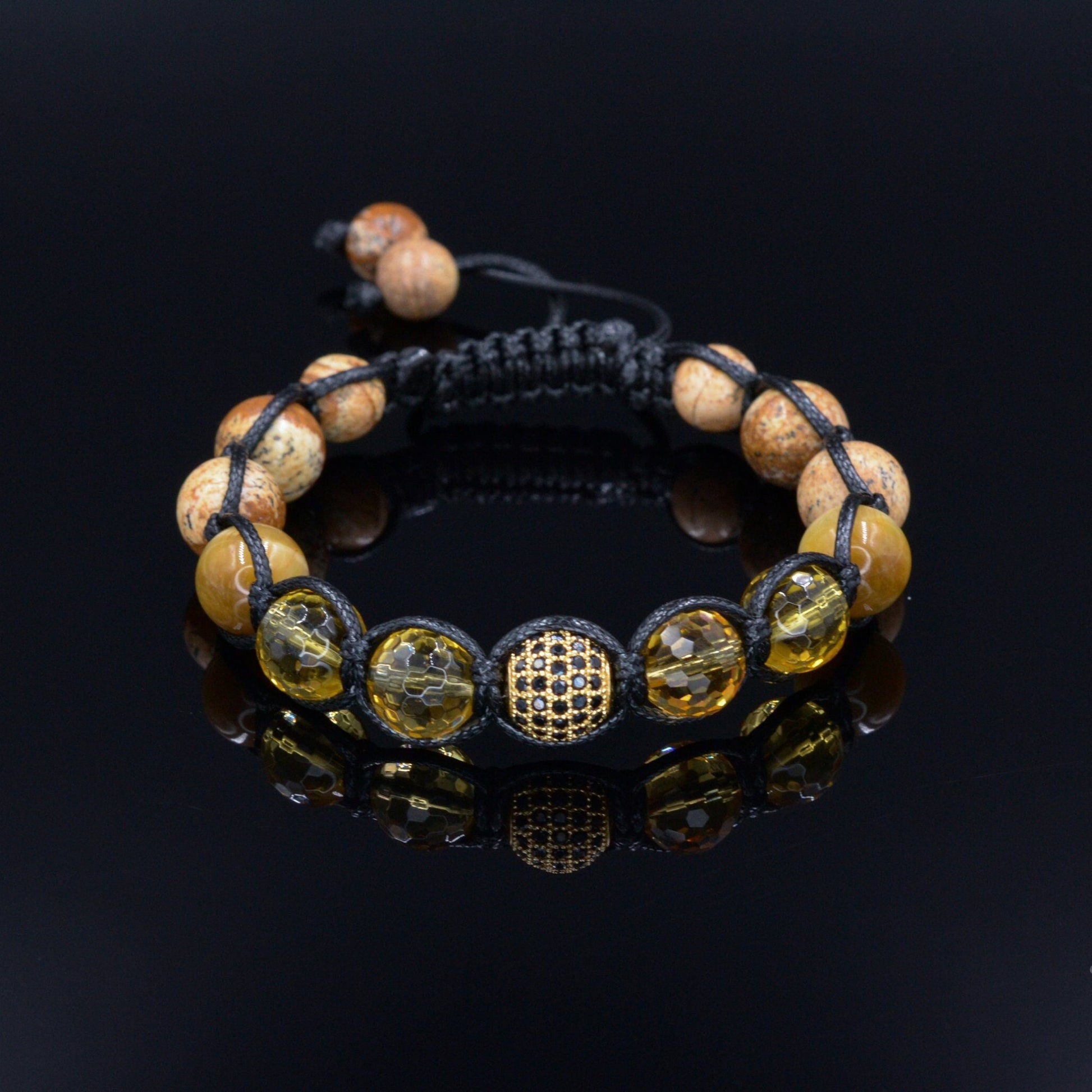 Men's Citrine Crystal Bracelet Jasper Bracelet Cubic Zirconia Bead Bracelet Gift for Men Adjustable Luxury Bracelet Macrame Bracelet  - Shamballa Bracelet - Mantra Bracelet  -  Birthstone Bracelet - Gemstone Bracelet Men - Chakra Bracelet - Macrame Bracelet - Healing Bracelet - Valinde