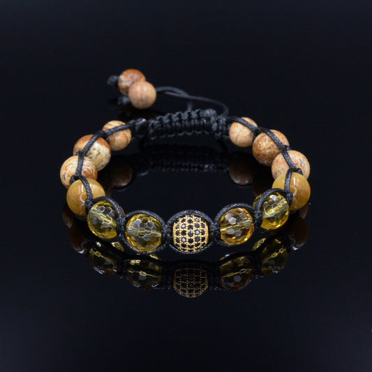 Men's Citrine Crystal Bracelet Jasper Bracelet Cubic Zirconia Bead Bracelet Gift for Men Adjustable Luxury Bracelet Macrame Bracelet  - Shamballa Bracelet - Mantra Bracelet  -  Birthstone Bracelet - Gemstone Bracelet Men - Chakra Bracelet - Macrame Bracelet - Healing Bracelet - Valinde