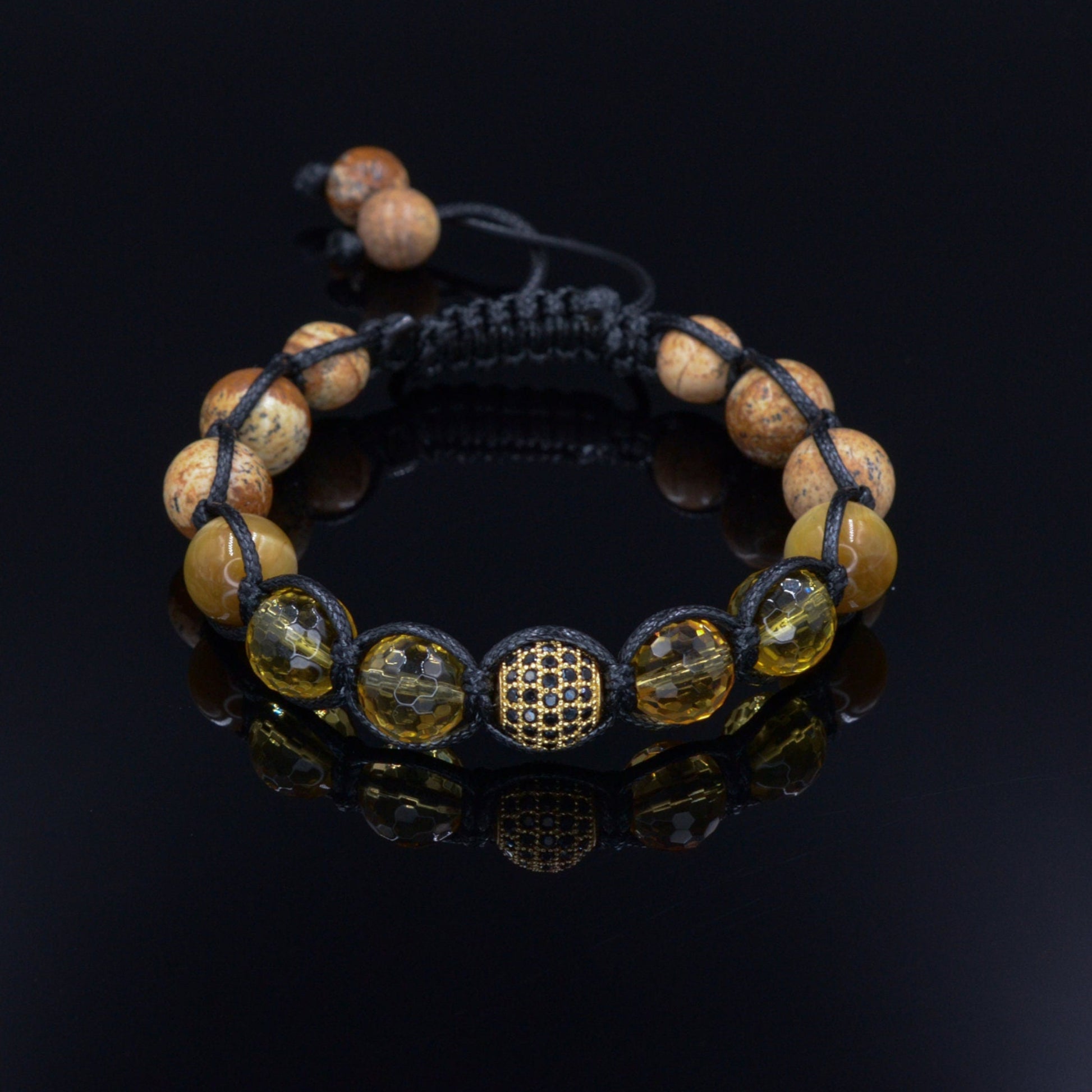 Men's Citrine Crystal Bracelet Jasper Bracelet Cubic Zirconia Bead Bracelet Gift for Men Adjustable Luxury Bracelet Macrame Bracelet  - Shamballa Bracelet - Mantra Bracelet  -  Birthstone Bracelet - Gemstone Bracelet Men - Chakra Bracelet - Macrame Bracelet - Healing Bracelet - Valinde
