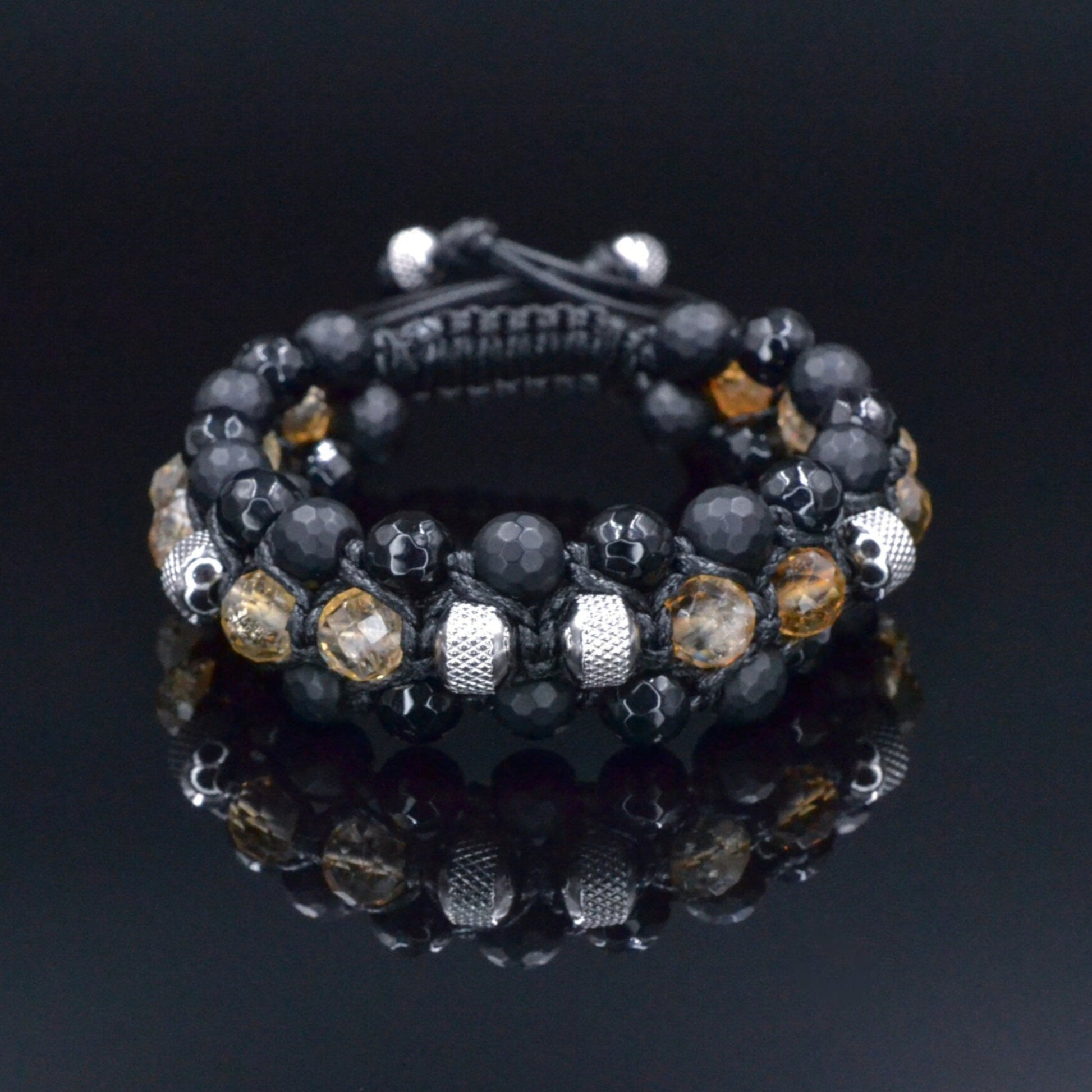 Men's Citrine Bracelet, Black Onyx Agate Adjustable Bracelet, Triple Braided Bracelet, Gift for Men, 3 Row Bracelet, Gemstone Bracelet - Shamballa Bracelet - Birthstone Bracelet - Gemstone Bracelet Men - Chakra Bracelet - Macrame Bracelet - Healing Bracelet - Valinde
