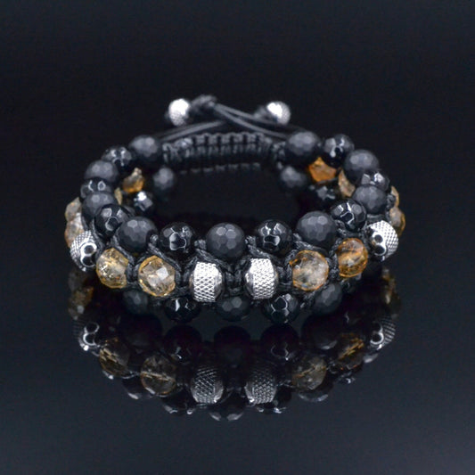 Men's Citrine Bracelet, Black Onyx Agate Adjustable Bracelet, Triple Braided Bracelet, Gift for Men, 3 Row Bracelet, Gemstone Bracelet - Shamballa Bracelet - Birthstone Bracelet - Gemstone Bracelet Men - Chakra Bracelet - Macrame Bracelet - Healing Bracelet - Valinde