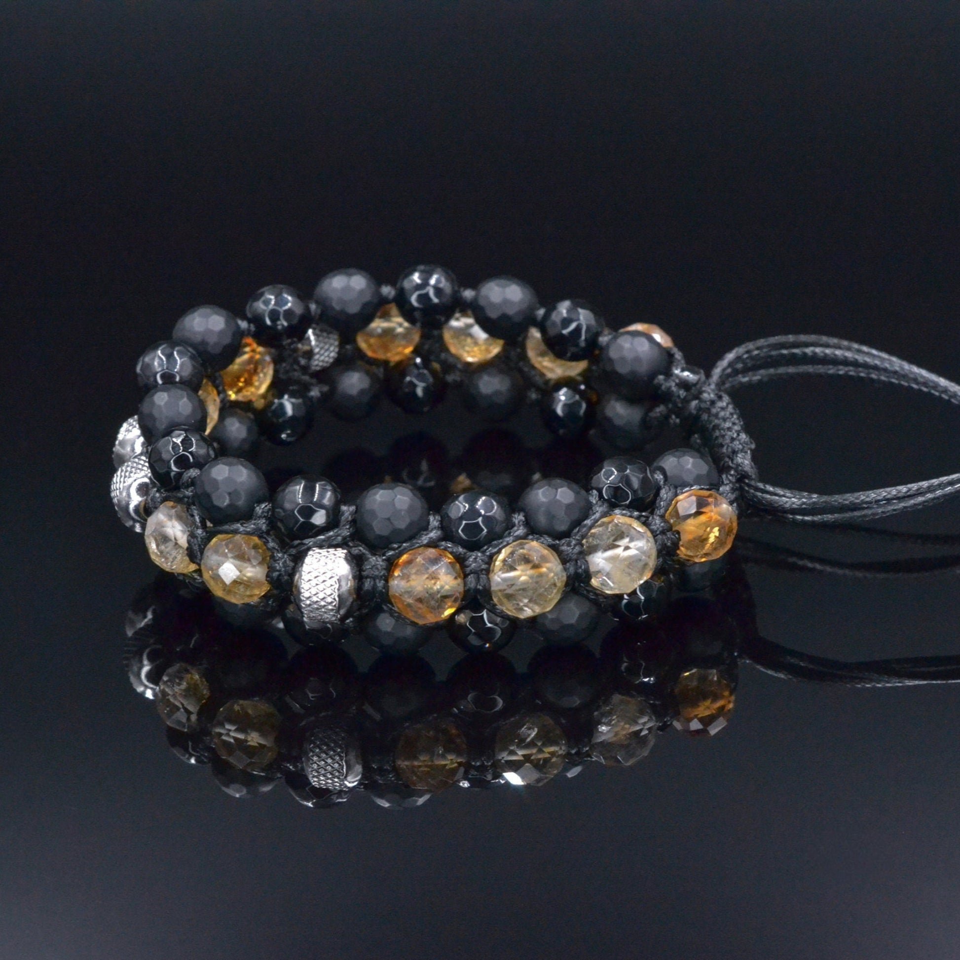 Men's Citrine Bracelet, Black Onyx Agate Adjustable Bracelet, Triple Braided Bracelet, Gift for Men, 3 Row Bracelet, Gemstone Bracelet - Shamballa Bracelet - Birthstone Bracelet - Gemstone Bracelet Men - Chakra Bracelet - Macrame Bracelet - Healing Bracelet - Valinde
