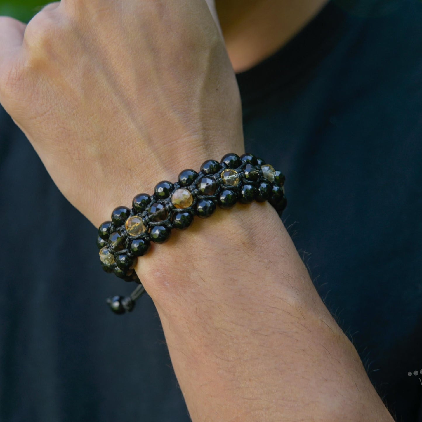 Men's Citrine Smoky Quartz Agate Triple Braided Bracelet - Natural Stone Healing Bracelet, Boho Chakra Energy Gift for Him -  Shamballa Bracelet  - Gift for Father - Yoga Bracelet  - Protection Bracelet - Birthstone Bracelet - Gemstone Bracelet Men - Chakra Bracelet - Macrame Bracelet - Healing Bracelet - Valinde
