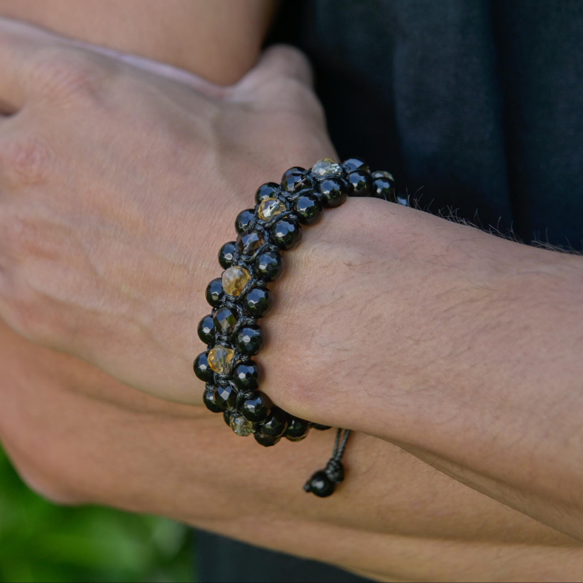 Men's Citrine Smoky Quartz Agate Triple Braided Bracelet - Natural Stone Healing Bracelet, Boho Chakra Energy Gift for Him -  Shamballa Bracelet  - Gift for Father - Yoga Bracelet  - Protection Bracelet - Birthstone Bracelet - Gemstone Bracelet Men - Chakra Bracelet - Macrame Bracelet - Healing Bracelet - Valinde

