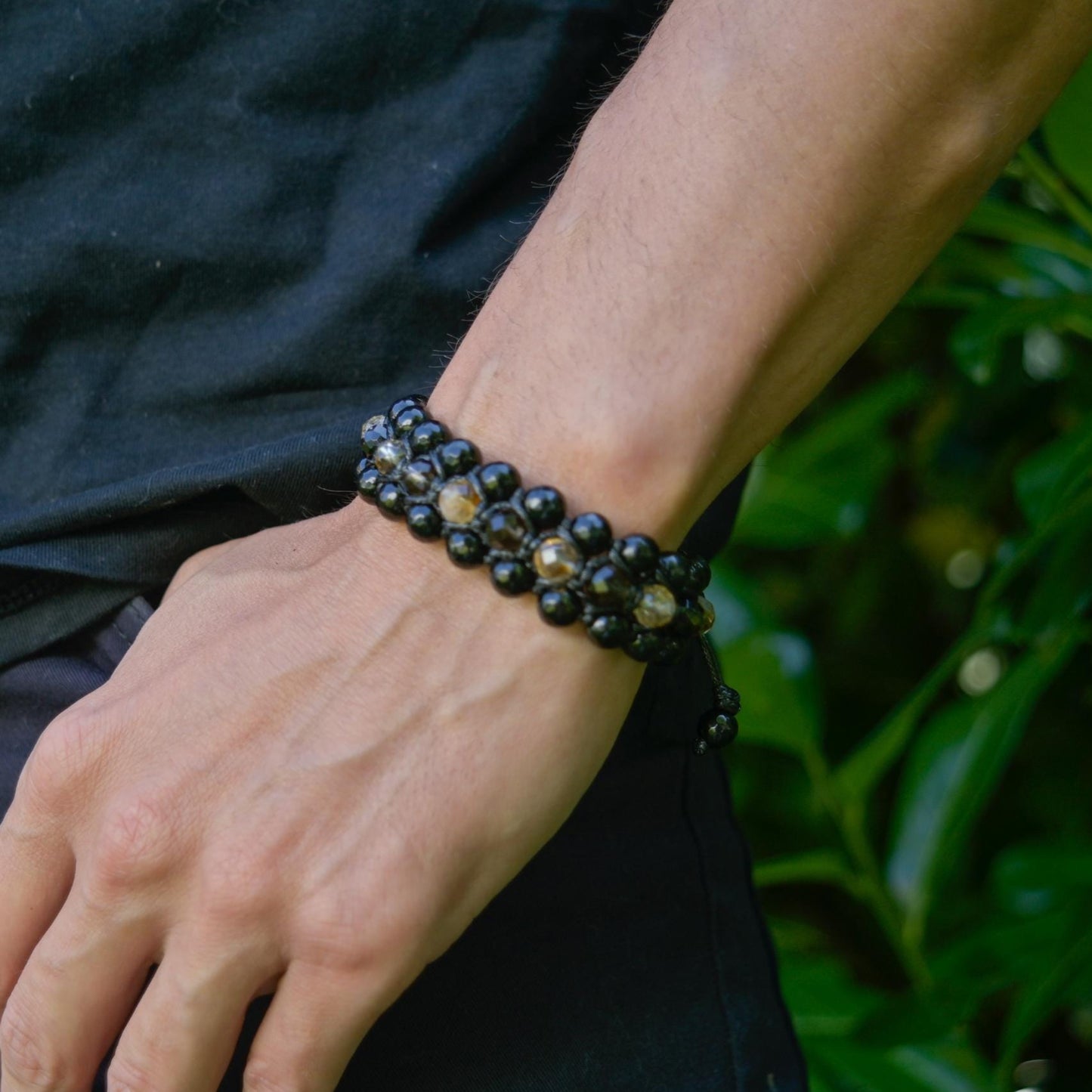 Men's Citrine Smoky Quartz Agate Triple Braided Bracelet - Natural Stone Healing Bracelet, Boho Chakra Energy Gift for Him -  Shamballa Bracelet  - Gift for Father - Yoga Bracelet  - Protection Bracelet - Birthstone Bracelet - Gemstone Bracelet Men - Chakra Bracelet - Macrame Bracelet - Healing Bracelet - Valinde
