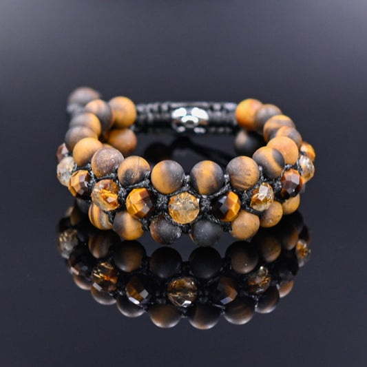 Tiger's Eye Citrine Wide Bracelet, Men's Triple Gemstone Adjustable Bracelet, Birthstone Bracelet, Gift for Men, Healing Bracelet for Men -  Shamballa Bracelet  - Gift for Father - Yoga Bracelet - Birthstone Bracelet - Gemstone Bracelet Men - Chakra Bracelet - Macrame Bracelet - Healing Bracelet - Valinde
