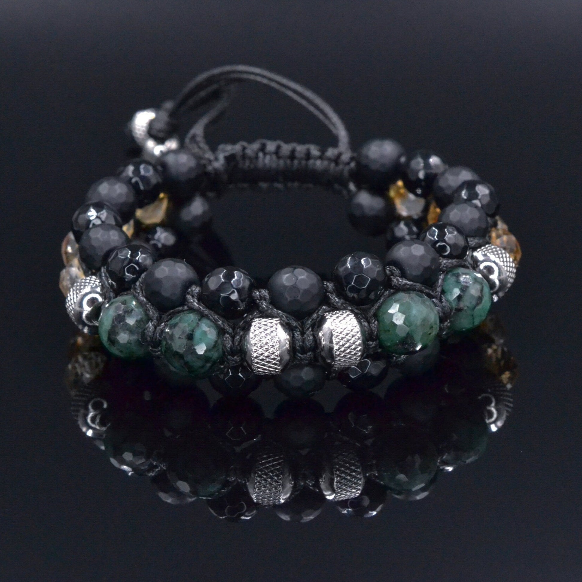 Men's Emerald Bracelet, Emerald Citrine Onyx Braided Bracelet, Adjustable Triple Bracelet, Gift for Men, Macrame Three Row Bracelet for Men - Shamballa Bracelet - Birthstone Bracelet - Gemstone Bracelet Men - Chakra Bracelet - Macrame Bracelet - Healing Bracelet
