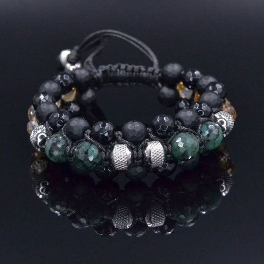 Men's Emerald Bracelet, Emerald Citrine Onyx Braided Bracelet, Adjustable Triple Bracelet, Gift for Men, Macrame Three Row Bracelet for Men - Shamballa Bracelet - Birthstone Bracelet - Gemstone Bracelet Men - Chakra Bracelet - Macrame Bracelet - Healing Bracelet

