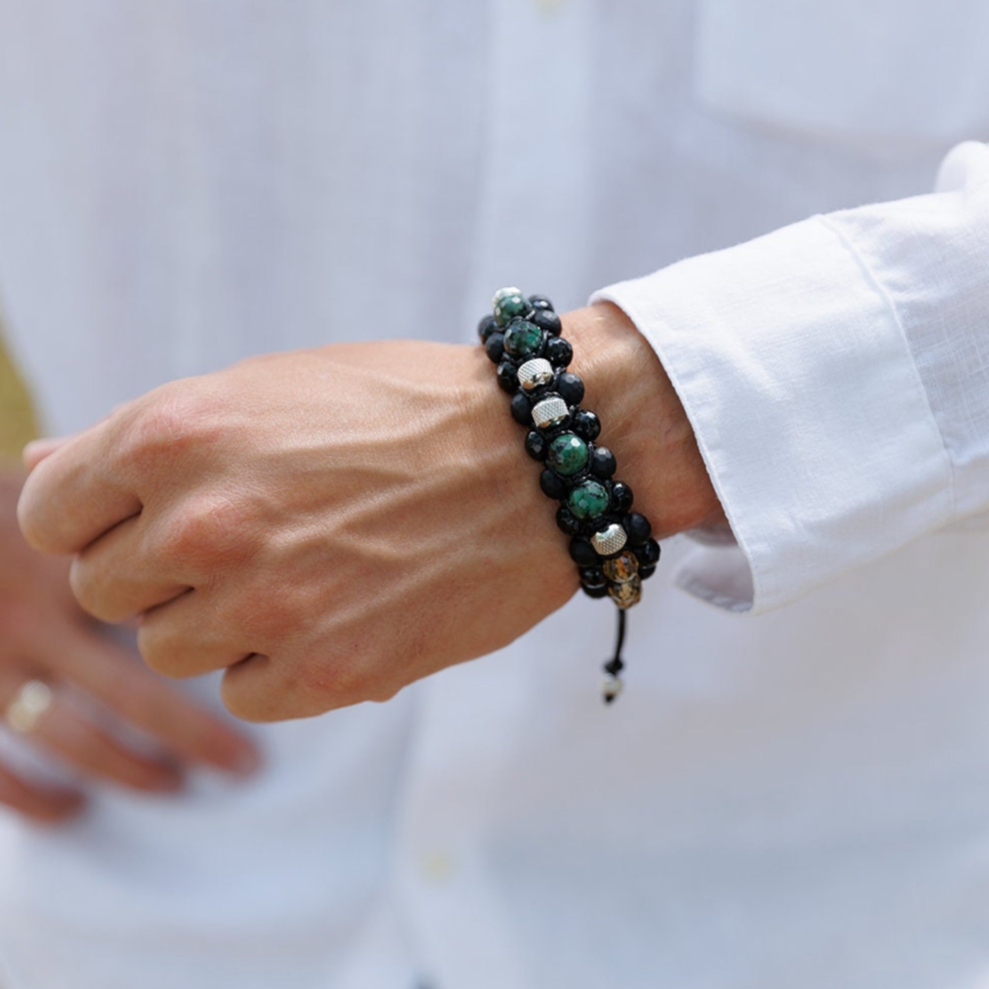 Men's Emerald Bracelet, Emerald Citrine Onyx Braided Bracelet, Adjustable Triple Bracelet, Gift for Men, Macrame Three Row Bracelet for Men - Shamballa Bracelet - Birthstone Bracelet - Gemstone Bracelet Men - Chakra Bracelet - Macrame Bracelet - Healing Bracelet
