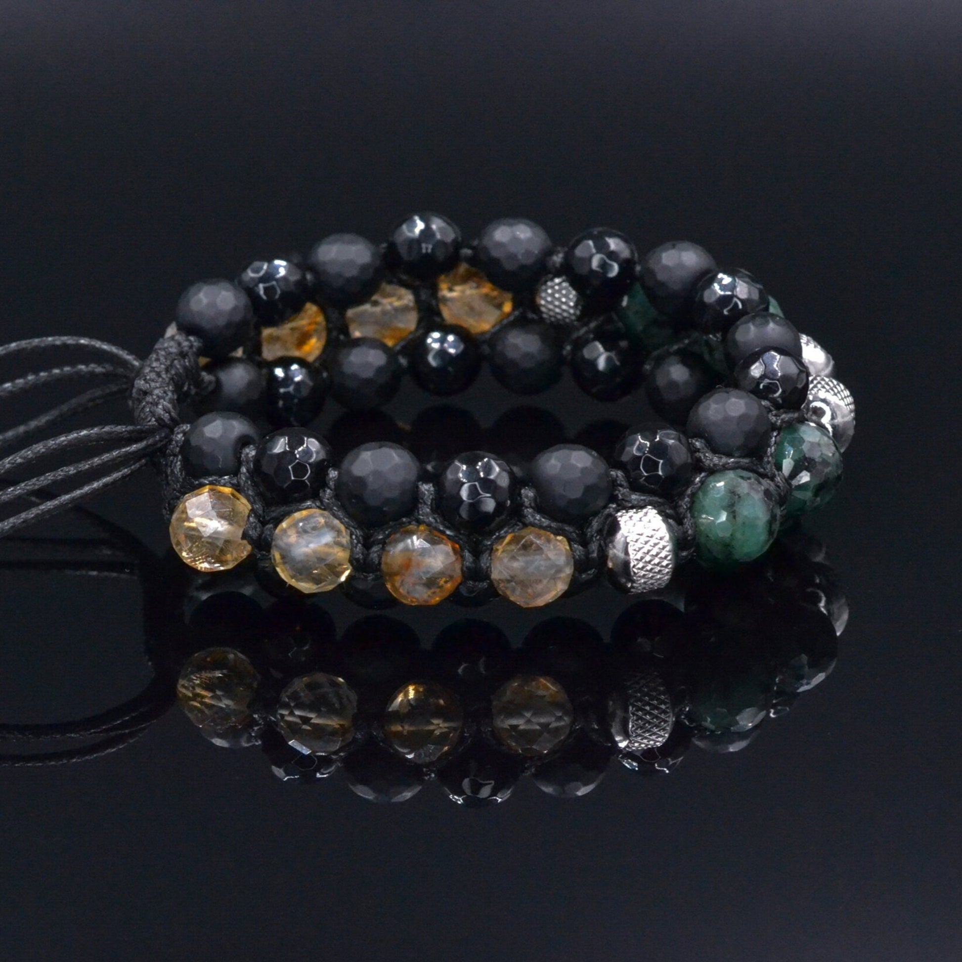 Men's Emerald Bracelet, Emerald Citrine Onyx Braided Bracelet, Adjustable Triple Bracelet, Gift for Men, Macrame Three Row Bracelet for Men - Shamballa Bracelet - Birthstone Bracelet - Gemstone Bracelet Men - Chakra Bracelet - Macrame Bracelet - Healing Bracelet
