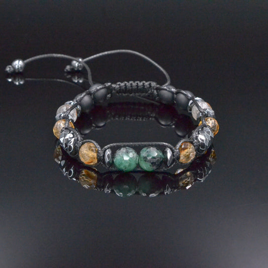 Emerald Citrine Braided Bracelet, Men's Quartz Hematite Onyx Crystal Bracelet, Gift for Men, Adjustable Stone Bracelet, Emerald Jewelry - Shamballa Bracelet - Birthstone Bracelet - Gemstone Bracelet Men - Chakra Bracelet