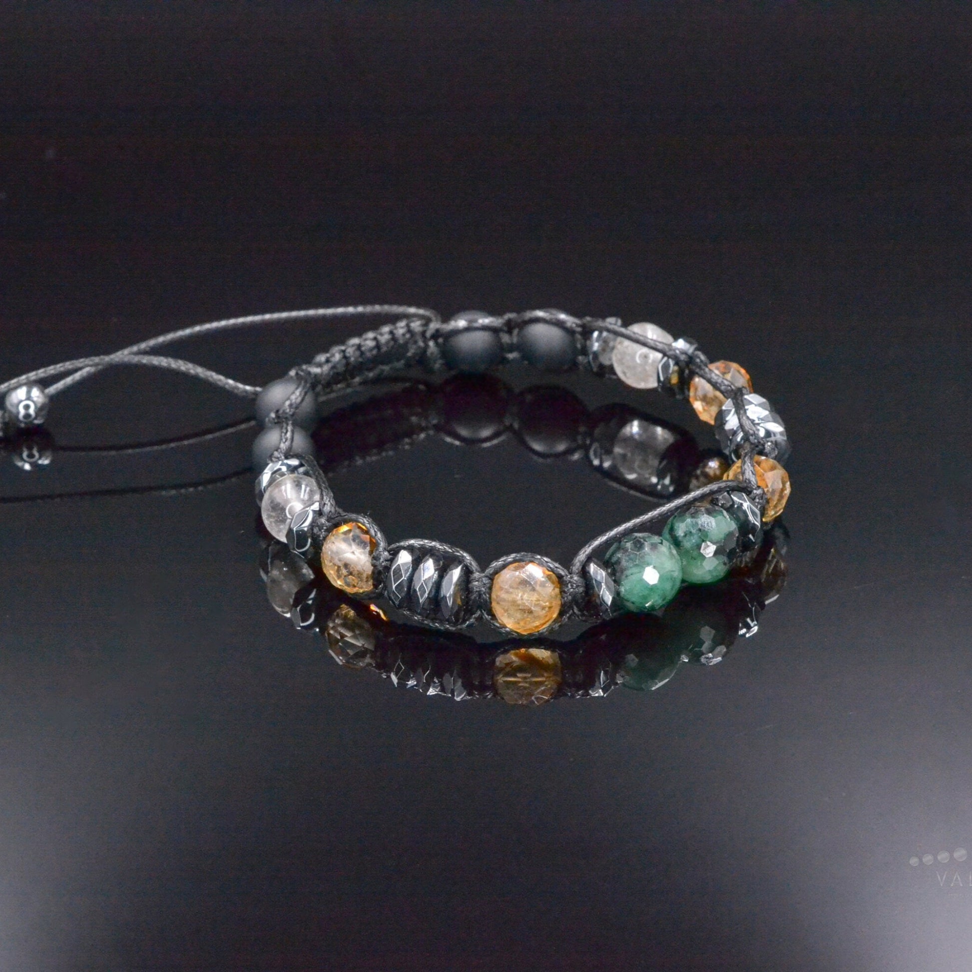 Emerald Citrine Braided Bracelet, Men's Quartz Hematite Onyx Crystal Bracelet, Gift for Men, Adjustable Stone Bracelet, Emerald Jewelry - Shamballa Bracelet - Birthstone Bracelet - Gemstone Bracelet Men - Chakra Bracelet