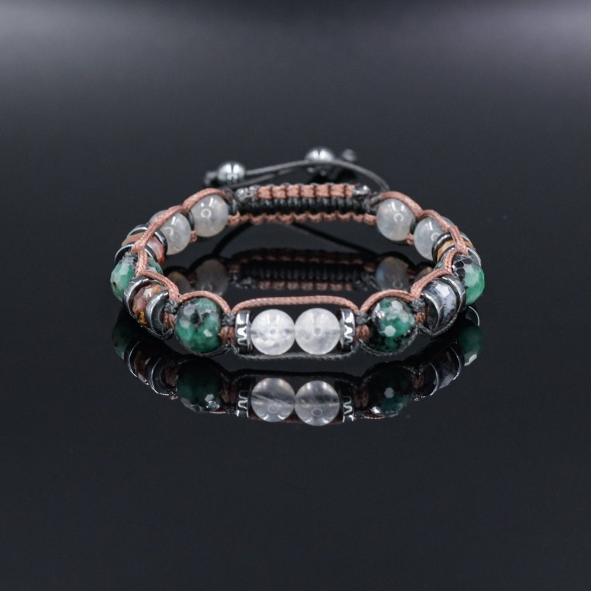 Emerald Moonstone Adjustable Bracelet, Men's Labradorite Crystal Beaded Bracelet, Gift for Men, Jasper Bracelet, Gemstone Braided Bracelet  - Shamballa Bracelet - Birthstone Bracelet - Gemstone Bracelet Men - Chakra Bracelet - Macrame Bracelet - Healing Bracelet - Valinde