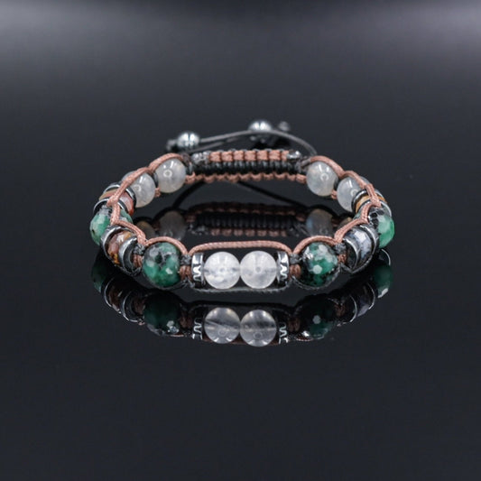 Emerald Moonstone Adjustable Bracelet, Men's Labradorite Crystal Beaded Bracelet, Gift for Men, Jasper Bracelet, Gemstone Braided Bracelet  - Shamballa Bracelet - Birthstone Bracelet - Gemstone Bracelet Men - Chakra Bracelet - Macrame Bracelet - Healing Bracelet - Valinde