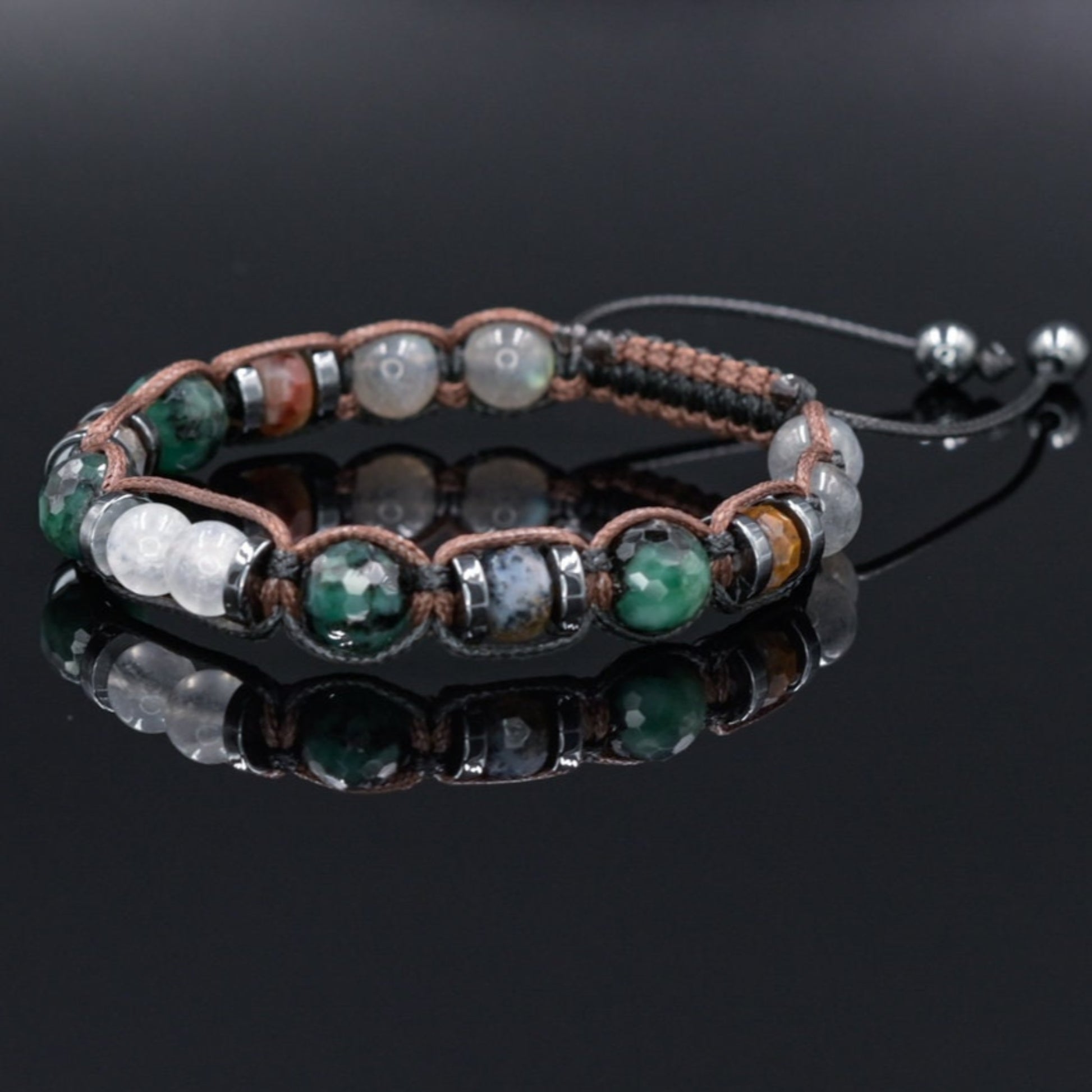 Emerald Moonstone Adjustable Bracelet, Men's Labradorite Crystal Beaded Bracelet, Gift for Men, Jasper Bracelet, Gemstone Braided Bracelet  - Shamballa Bracelet - Birthstone Bracelet - Gemstone Bracelet Men - Chakra Bracelet - Macrame Bracelet - Healing Bracelet - Valinde