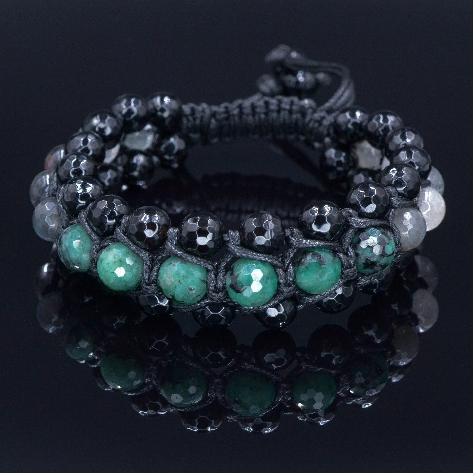 Men's Emerald Triple Bracelet - Three Row Bracelet - Quartz & Agate Bead Bracelet - Gift for Men - Father's Day Gift - Adjustable Bracelet - Shamballa Bracelet - Birthstone Bracelet - Gemstone Bracelet Men - Chakra Bracelet - Macrame Bracelet - Healing Bracelet - Valinde
