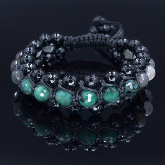Men's Emerald Triple Bracelet - Three Row Bracelet - Quartz & Agate Bead Bracelet - Gift for Men - Father's Day Gift - Adjustable Bracelet - Shamballa Bracelet - Birthstone Bracelet - Gemstone Bracelet Men - Chakra Bracelet - Macrame Bracelet - Healing Bracelet - Valinde
