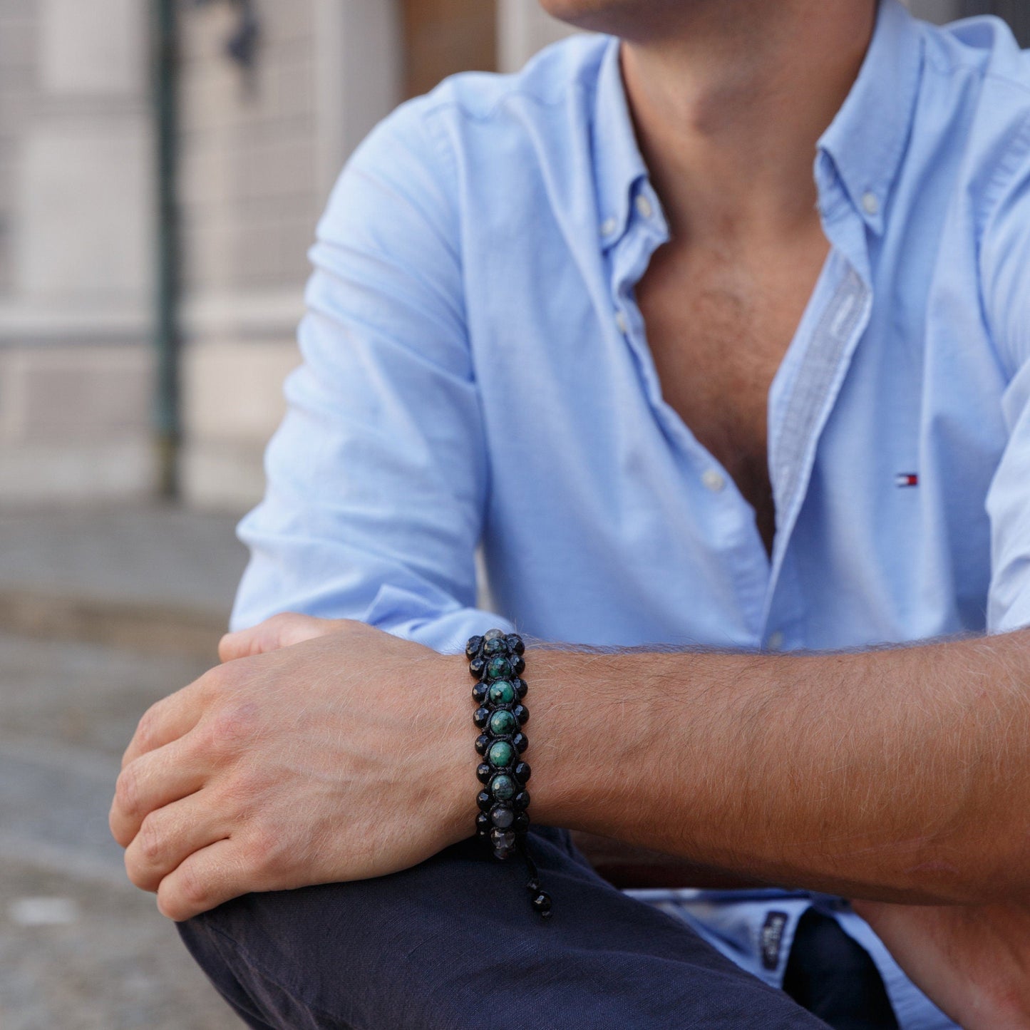 Men's Emerald Triple Bracelet - Three Row Bracelet - Quartz & Agate Bead Bracelet - Gift for Men - Father's Day Gift - Adjustable Bracelet - Shamballa Bracelet - Birthstone Bracelet - Gemstone Bracelet Men - Chakra Bracelet - Macrame Bracelet - Healing Bracelet - Valinde

