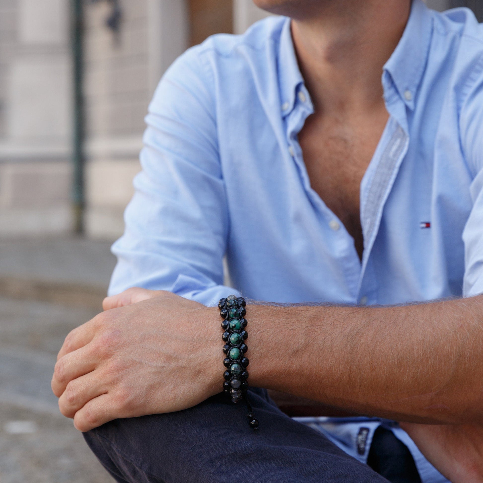 Men's Emerald Triple Bracelet - Three Row Bracelet - Quartz & Agate Bead Bracelet - Gift for Men - Father's Day Gift - Adjustable Bracelet - Shamballa Bracelet - Birthstone Bracelet - Gemstone Bracelet Men - Chakra Bracelet - Macrame Bracelet - Healing Bracelet - Valinde
