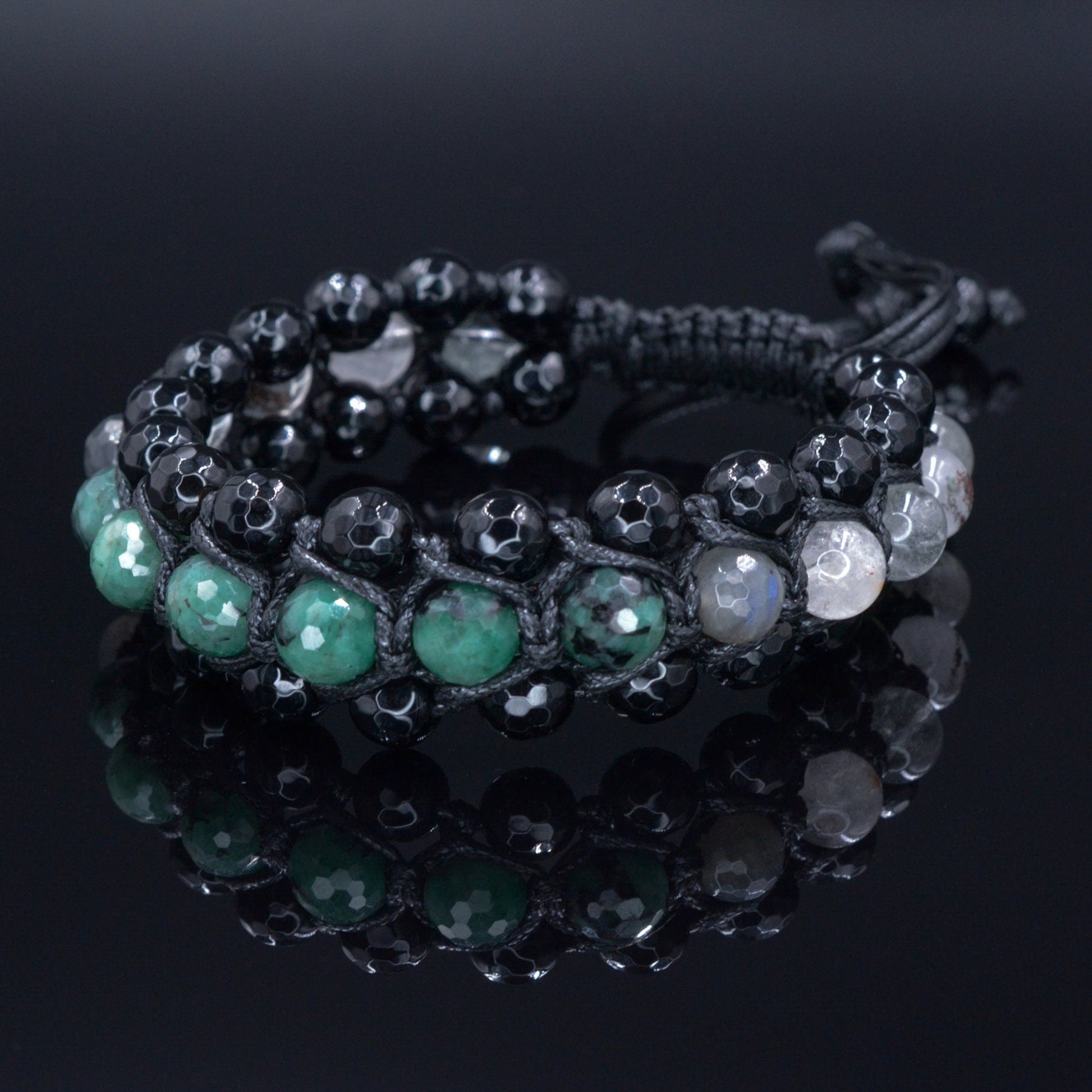Men's Emerald Triple Bracelet - Three Row Bracelet - Quartz & Agate Bead Bracelet - Gift for Men - Father's Day Gift - Adjustable Bracelet - Shamballa Bracelet - Birthstone Bracelet - Gemstone Bracelet Men - Chakra Bracelet - Macrame Bracelet - Healing Bracelet - Valinde
