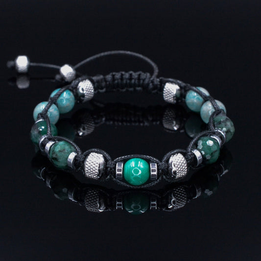 Genuine Emerald Bracelet for Men - Men's Gemstone Bead Bracelet - Amazonite Malachite Adjustable Bracelet - Gift for Men - Steel Bracelet - Shamballa Bracelet - Birthstone Bracelet - Gemstone Bracelet Men - Chakra Bracelet - Macrame Bracelet - Healing Bracelet - Valinde - Shamballa Bracelet - Birthstone Bracelet - Gemstone Bracelet Men - Chakra Bracelet - Macrame Bracelet - Healing Bracelet - Valinde