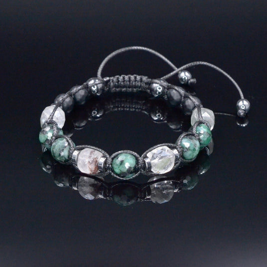 Genuine Emerald Bracelet for Men - Men's Emerald Phantom Quartz Onyx Hematite Beads Bracelet - Gift for Men - Adjustable Braided Bracelet  - Shamballa Bracelet - Birthstone Bracelet - Gemstone Bracelet Men - Chakra Bracelet - Macrame Bracelet - Healing Bracelet - Valinde