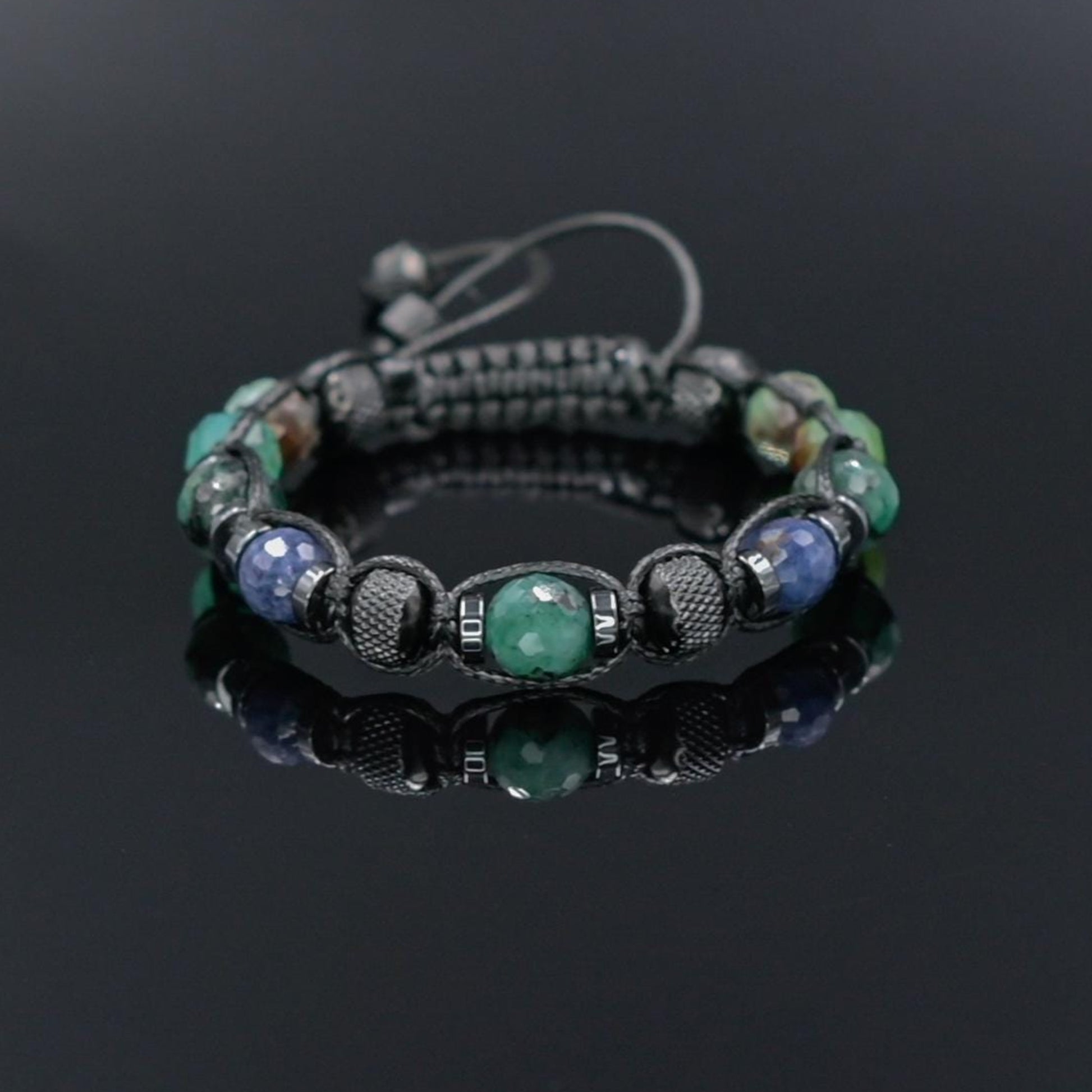 Men's Emerald and Sapphire Bracelet, Natural Chrysoprase Jewelry, Masculine Gemstone Bracelet, Luxury Gift for Him, Protective Bracelet, Geometric Stone Bracelet, Adjustable Bracelet Gemstone Macrame Adjustable Bracelet - Gift for Him, Healing Stone Jewelry, Natural Macrame Bracelet for Him, Protection Energy Gift, Adjustable Bracelet for Him, Healing Gemstone Gift, Father's Day Gift, Protection Bracelet, Crystal Gift for Him, February Birthstone, Protection Bracelet gift for Him, Healing Crystal Bracelet, 