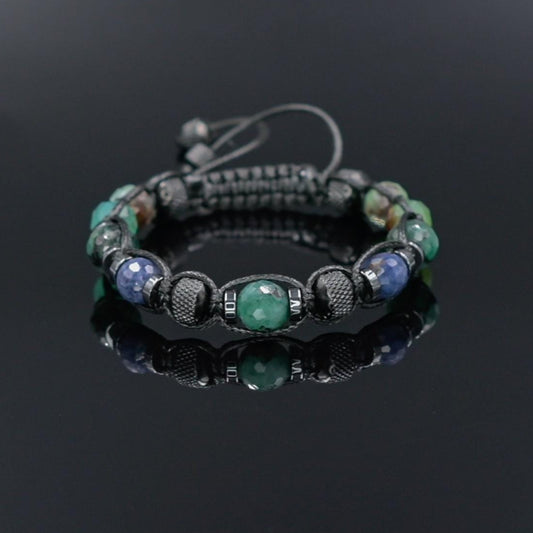 Men's Emerald and Sapphire Bracelet, Natural Chrysoprase Jewelry, Masculine Gemstone Bracelet, Luxury Gift for Him, Protective Bracelet, Geometric Stone Bracelet, Adjustable Bracelet Gemstone Macrame Adjustable Bracelet - Gift for Him, Healing Stone Jewelry, Natural Macrame Bracelet for Him, Protection Energy Gift, Adjustable Bracelet for Him, Healing Gemstone Gift, Father's Day Gift, Protection Bracelet, Crystal Gift for Him, February Birthstone, Protection Bracelet gift for Him, Healing Crystal Bracelet, 