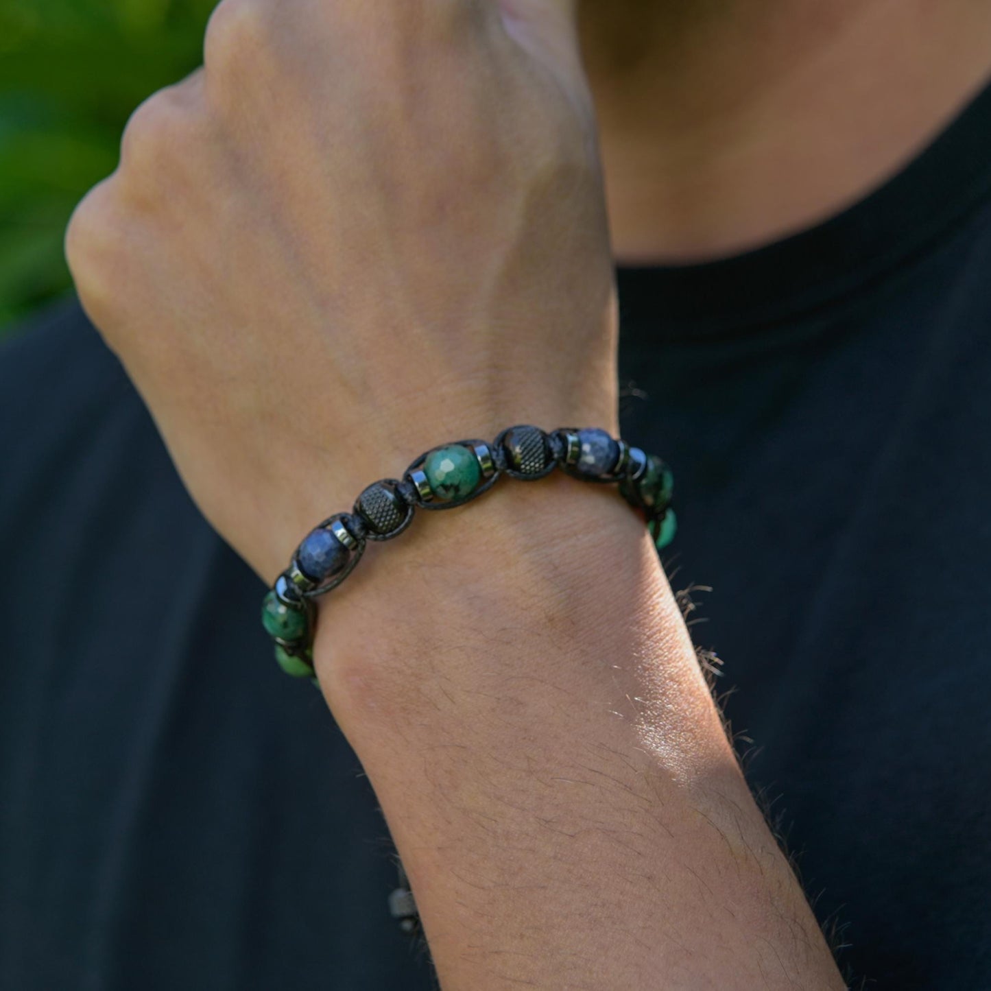 Men's Emerald and Sapphire Bracelet, Natural Chrysoprase Jewelry, Masculine Gemstone Bracelet, Luxury Gift for Him, Protective Bracelet, Geometric Stone Bracelet, Adjustable Bracelet Gemstone Macrame Adjustable Bracelet - Gift for Him, Healing Stone Jewelry, Natural Macrame Bracelet for Him, Protection Energy Gift, Adjustable Bracelet for Him, Healing Gemstone Gift, Father's Day Gift, Protection Bracelet, Crystal Gift for Him, February Birthstone, Protection Bracelet gift for Him, Healing Crystal Bracelet, 