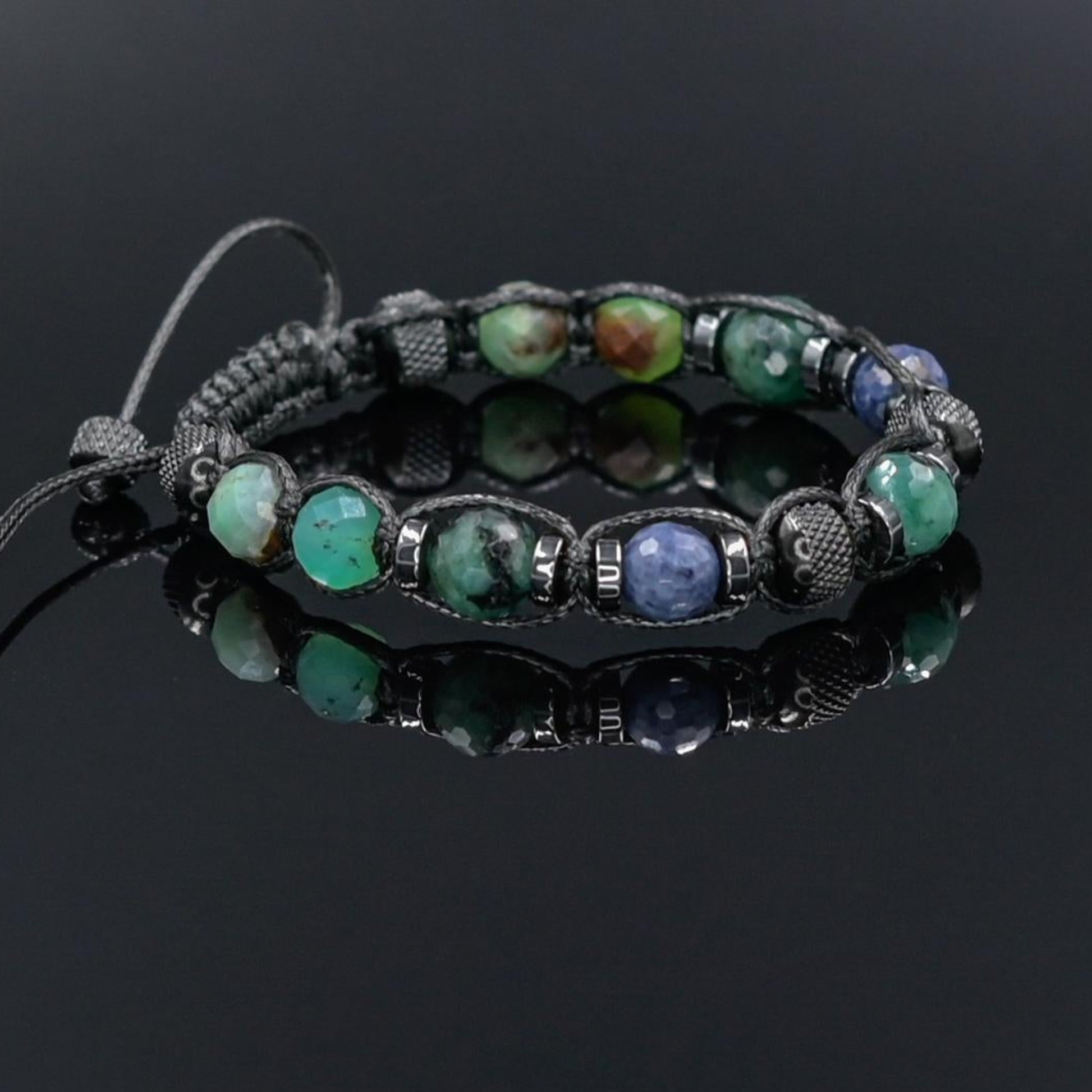 Men's Emerald and Sapphire Bracelet, Natural Chrysoprase Jewelry, Masculine Gemstone Bracelet, Luxury Gift for Him, Protective Bracelet, Geometric Stone Bracelet, Adjustable Bracelet Gemstone Macrame Adjustable Bracelet - Gift for Him, Healing Stone Jewelry, Natural Macrame Bracelet for Him, Protection Energy Gift, Adjustable Bracelet for Him, Healing Gemstone Gift, Father's Day Gift, Protection Bracelet, Crystal Gift for Him, February Birthstone, Protection Bracelet gift for Him, Healing Crystal Bracelet, 