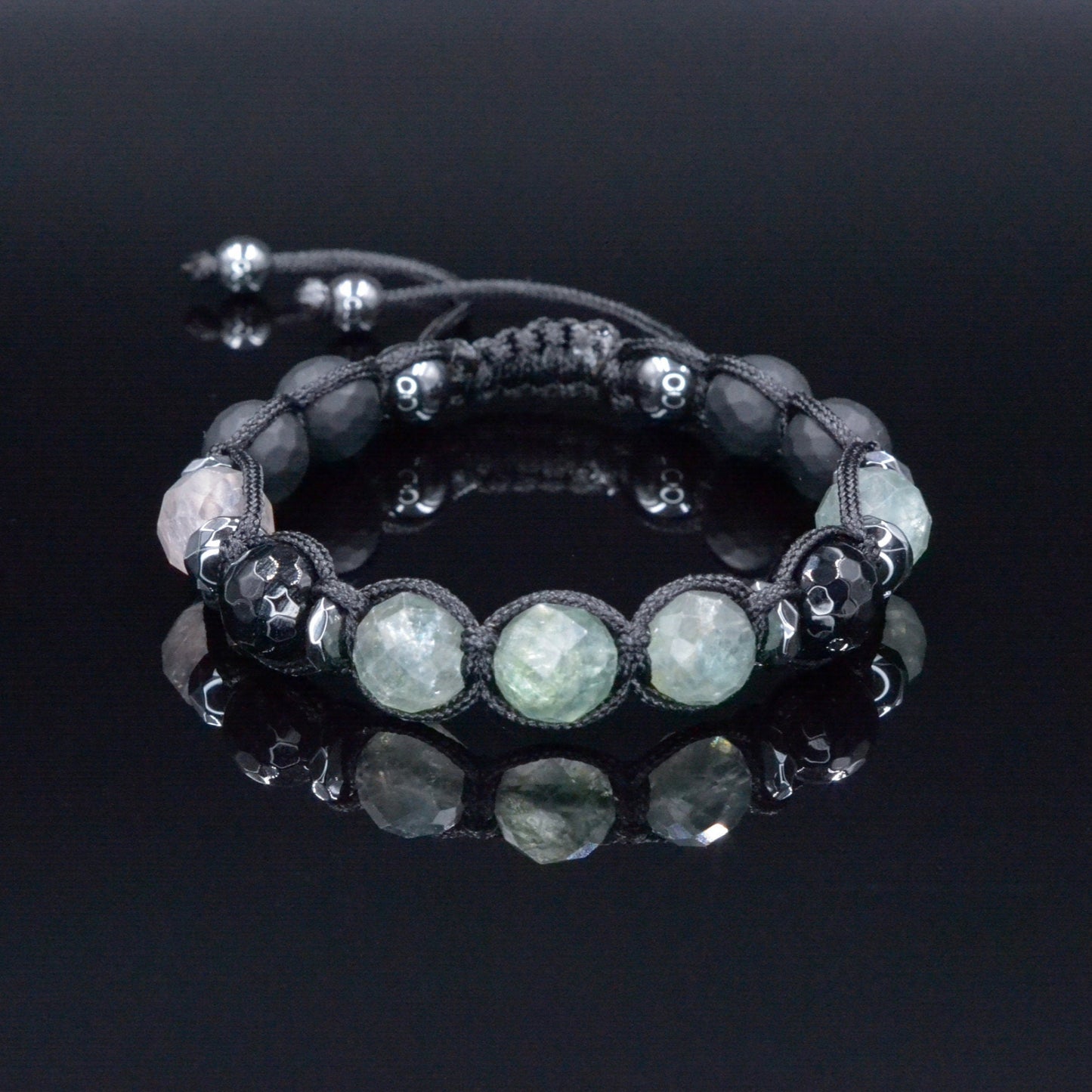Men's Fluorite Bracelet - Black Onyx Agate Hematite Bead Bracelet - Adjustable Crystal Bracelet - Gift for Men - Macrame Braided Bracelet - Shamballa Bracelet - Birthstone Bracelet - Gemstone Bracelet Men - Chakra Bracelet - Macrame Bracelet - Healing Bracelet - Valinde