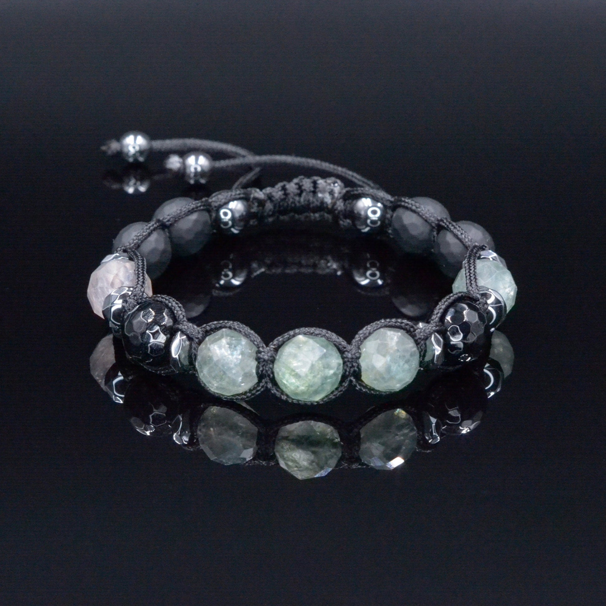 Men's Fluorite Bracelet - Black Onyx Agate Hematite Bead Bracelet - Adjustable Crystal Bracelet - Gift for Men - Macrame Braided Bracelet - Shamballa Bracelet - Birthstone Bracelet - Gemstone Bracelet Men - Chakra Bracelet - Macrame Bracelet - Healing Bracelet - Valinde
