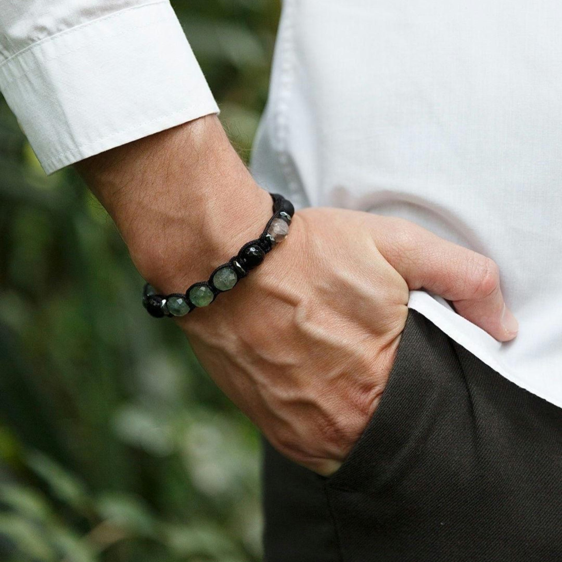 Men's Fluorite Bracelet - Black Onyx Agate Hematite Bead Bracelet - Adjustable Crystal Bracelet - Gift for Men - Macrame Braided Bracelet - Shamballa Bracelet - Birthstone Bracelet - Gemstone Bracelet Men - Chakra Bracelet - Macrame Bracelet - Healing Bracelet - Valinde