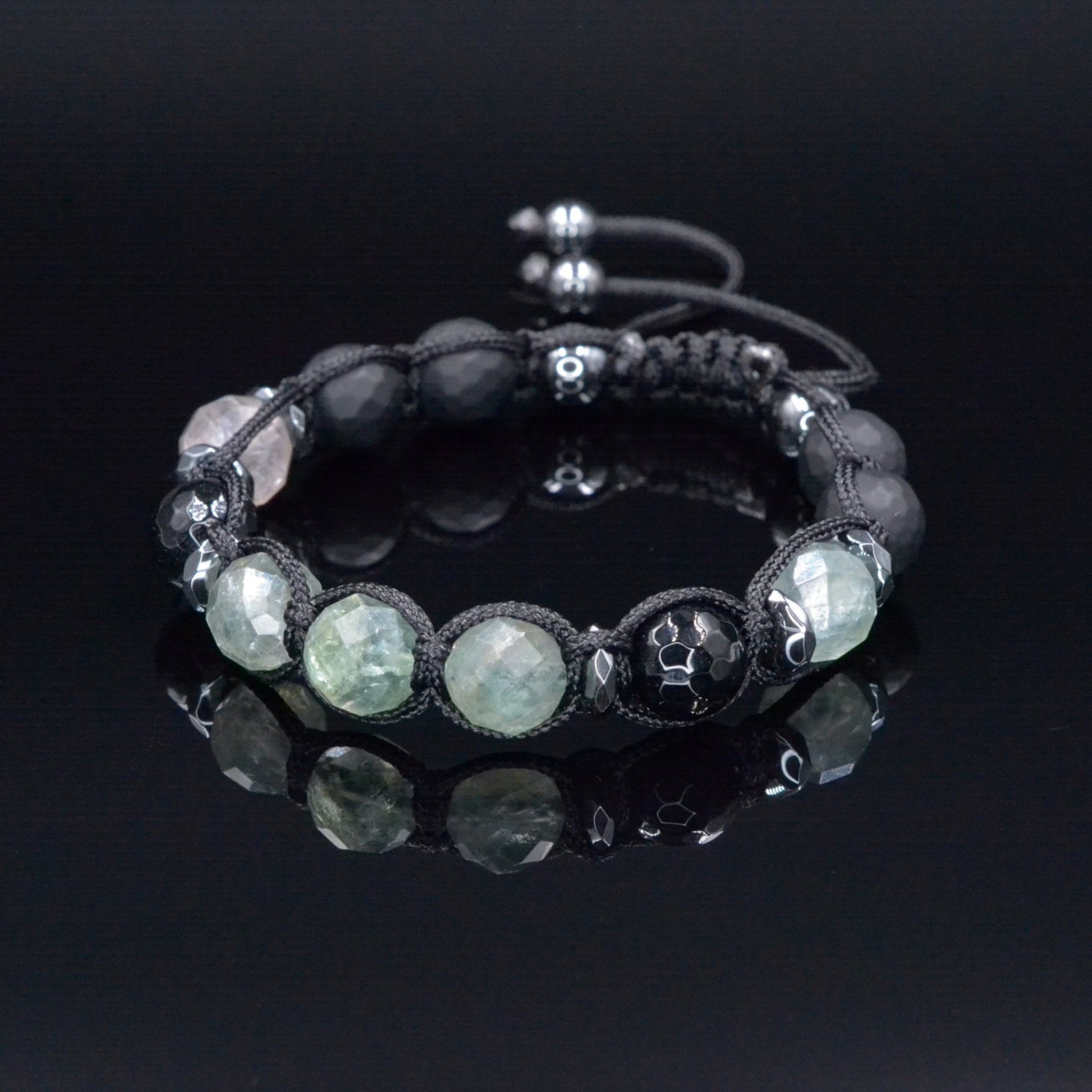 Men's Fluorite Bracelet - Black Onyx Agate Hematite Bead Bracelet - Adjustable Crystal Bracelet - Gift for Men - Macrame Braided Bracelet - Shamballa Bracelet - Birthstone Bracelet - Gemstone Bracelet Men - Chakra Bracelet - Macrame Bracelet - Healing Bracelet - Valinde
