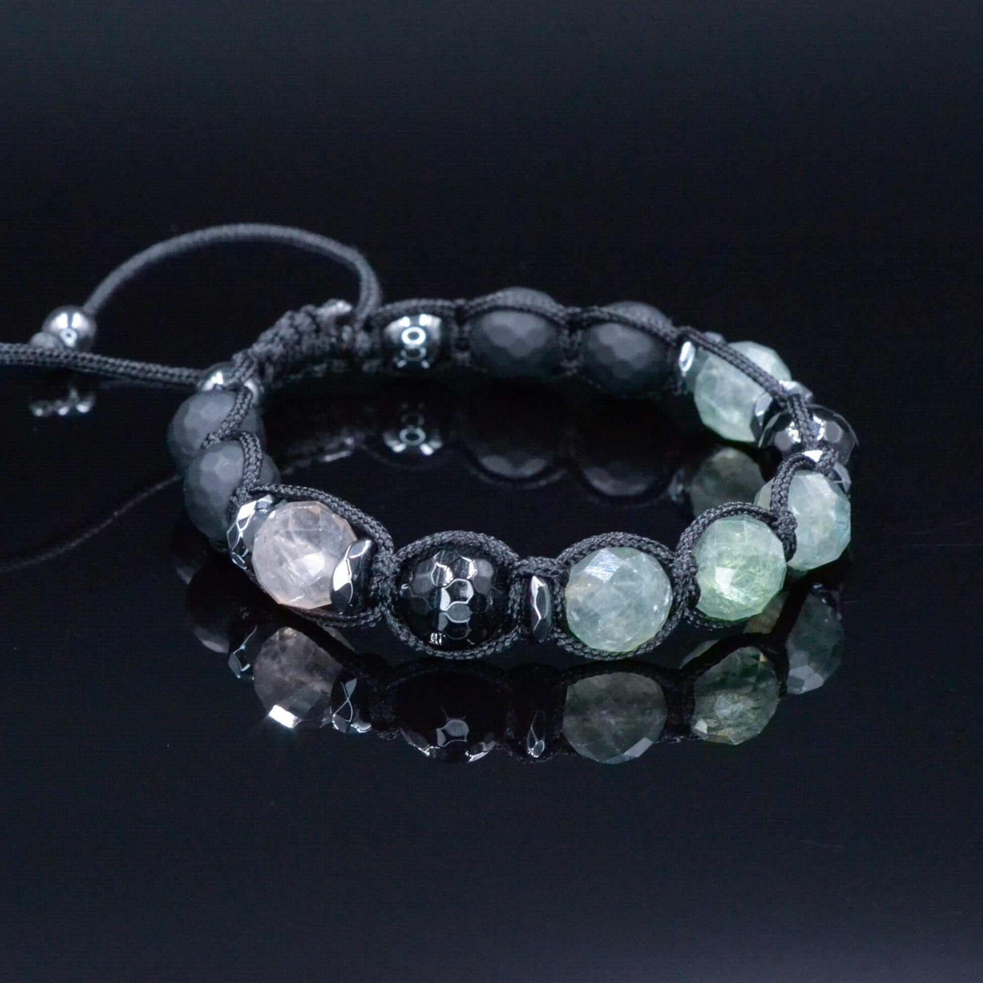 Men's Fluorite Bracelet - Black Onyx Agate Hematite Bead Bracelet - Adjustable Crystal Bracelet - Gift for Men - Macrame Braided Bracelet - Shamballa Bracelet - Birthstone Bracelet - Gemstone Bracelet Men - Chakra Bracelet - Macrame Bracelet - Healing Bracelet - Valinde
