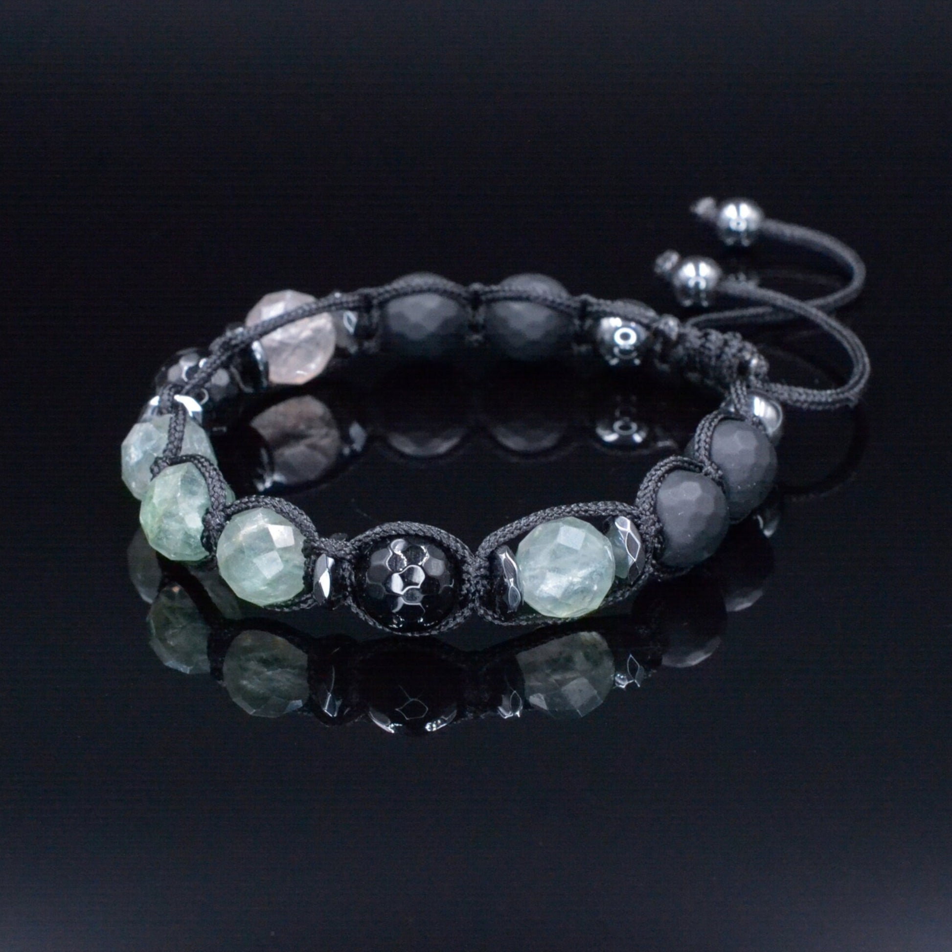 Men's Fluorite Bracelet - Black Onyx Agate Hematite Bead Bracelet - Adjustable Crystal Bracelet - Gift for Men - Macrame Braided Bracelet - Shamballa Bracelet - Birthstone Bracelet - Gemstone Bracelet Men - Chakra Bracelet - Macrame Bracelet - Healing Bracelet - Valinde
