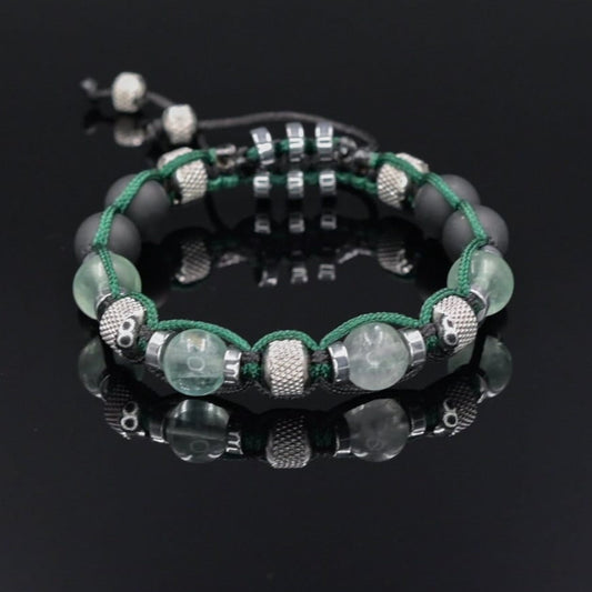 Men's Fluorite Adjustable Bracelet, Black Onyx Hematite Steel Beaded Bracelet, Gift for Men, Crystal Braided Bracelet,Macrame Stone Bracelet - Shamballa Bracelet - Mantra Bracelet  -  Birthstone Bracelet - Gemstone Bracelet Men - Chakra Bracelet - Macrame Bracelet - Healing Bracelet - Valinde
