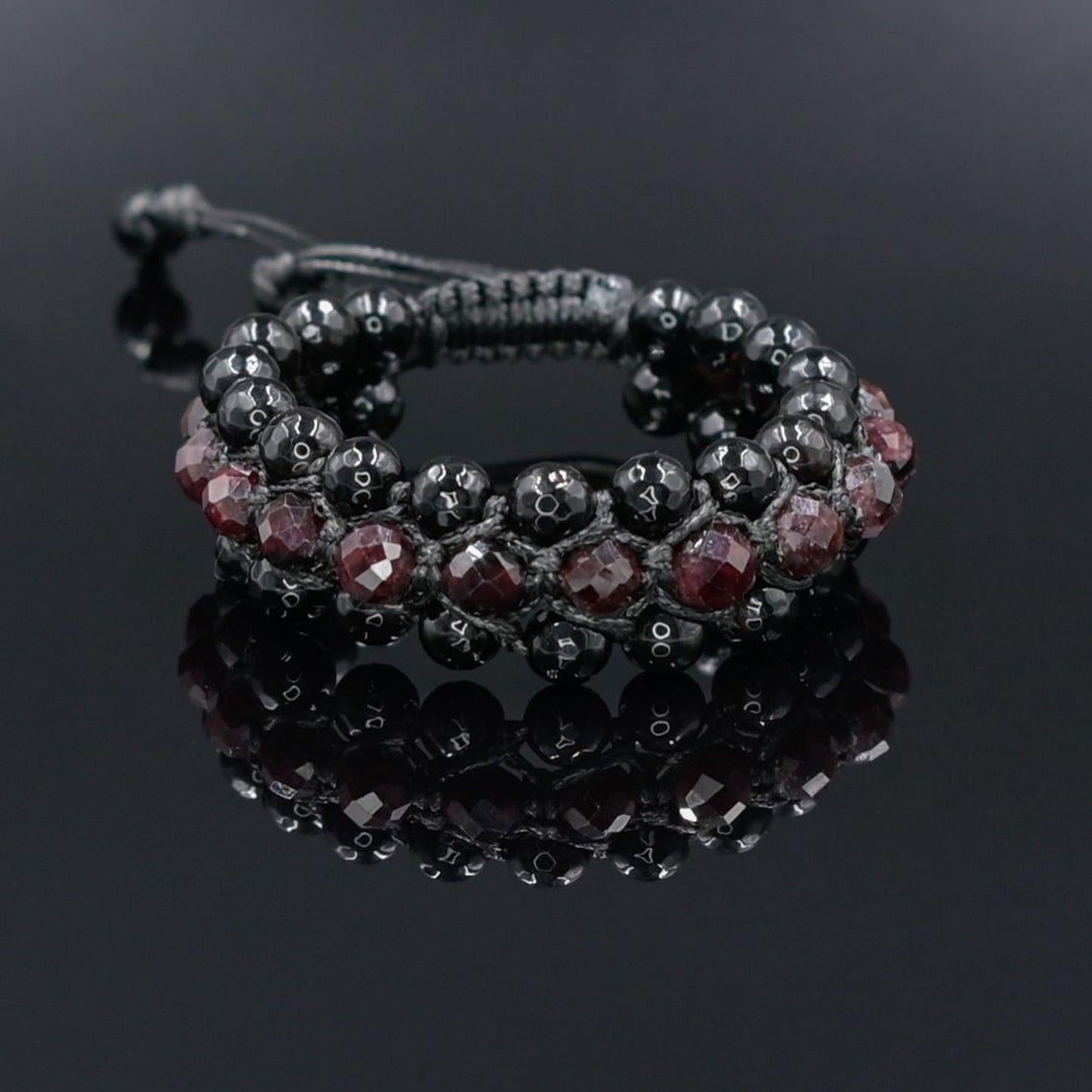 Men's Red Garnet Agate Protection Stone Bracelet, Gift for Men, Triple Row Adjustable Braided Bracelet -  Shamballa Bracelet  - Gift for Father - Yoga Bracelet  - Protection Bracelet - Birthstone Bracelet - Gemstone Bracelet Men - Chakra Bracelet - Macrame Bracelet - Healing Bracelet - Valinde
