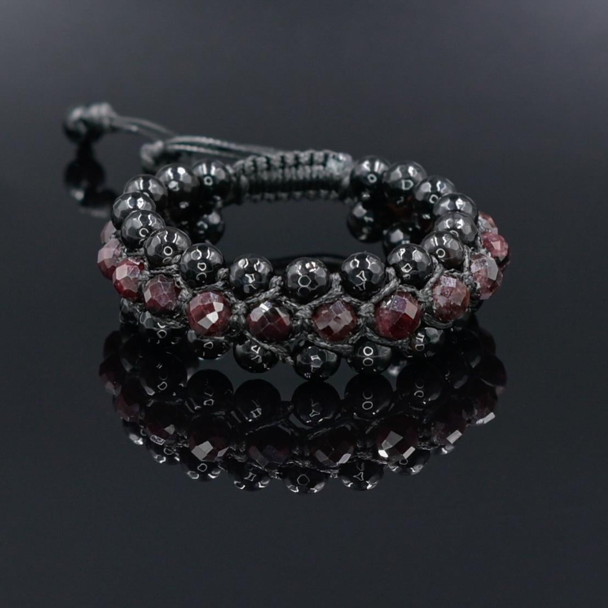 Men's Red Garnet Agate Protection Stone Bracelet, Gift for Men, Triple Row Adjustable Braided Bracelet -  Shamballa Bracelet  - Gift for Father - Yoga Bracelet  - Protection Bracelet - Birthstone Bracelet - Gemstone Bracelet Men - Chakra Bracelet - Macrame Bracelet - Healing Bracelet - Valinde
