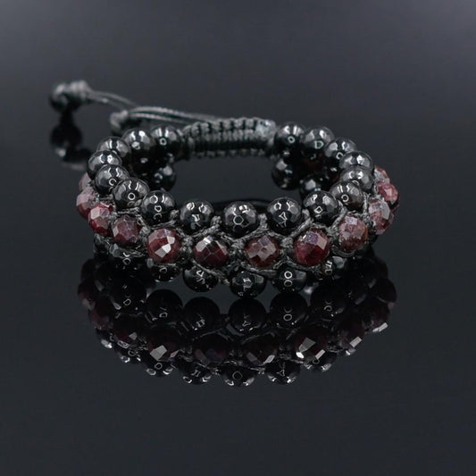 Men's Red Garnet Agate Protection Stone Bracelet, Gift for Men, Triple Row Adjustable Braided Bracelet -  Shamballa Bracelet  - Gift for Father - Yoga Bracelet  - Protection Bracelet - Birthstone Bracelet - Gemstone Bracelet Men - Chakra Bracelet - Macrame Bracelet - Healing Bracelet - Valinde
