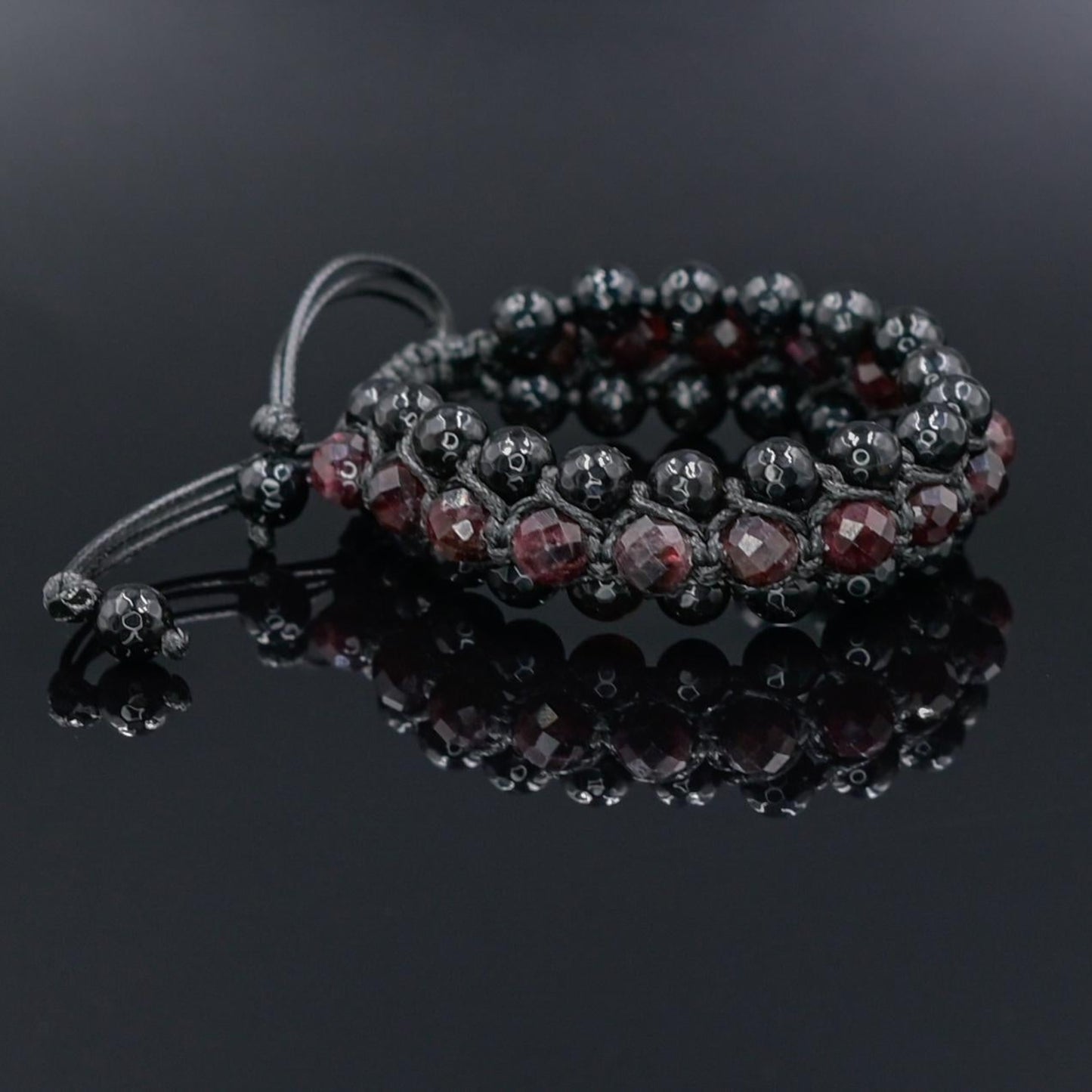 Men's Red Garnet Agate Protection Stone Bracelet, Gift for Men, Triple Row Adjustable Braided Bracelet -  Shamballa Bracelet  - Gift for Father - Yoga Bracelet  - Protection Bracelet - Birthstone Bracelet - Gemstone Bracelet Men - Chakra Bracelet - Macrame Bracelet - Healing Bracelet - Valinde
