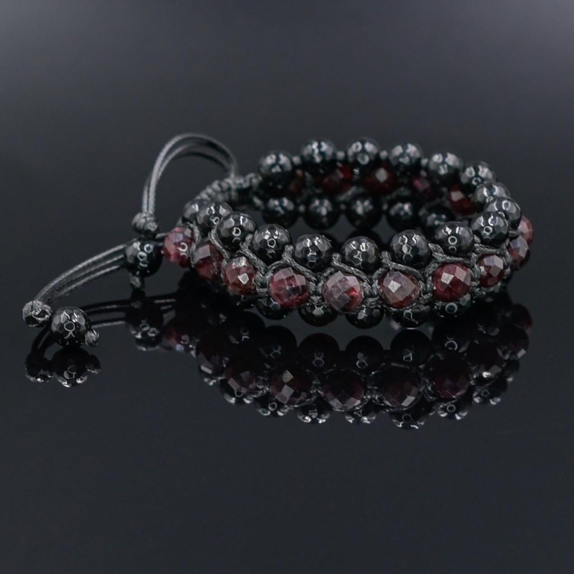 Men's Red Garnet Agate Protection Stone Bracelet, Gift for Men, Triple Row Adjustable Braided Bracelet -  Shamballa Bracelet  - Gift for Father - Yoga Bracelet  - Protection Bracelet - Birthstone Bracelet - Gemstone Bracelet Men - Chakra Bracelet - Macrame Bracelet - Healing Bracelet - Valinde

